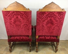 Pair of 19th Century French Louis XIII Style Throne Armchairs