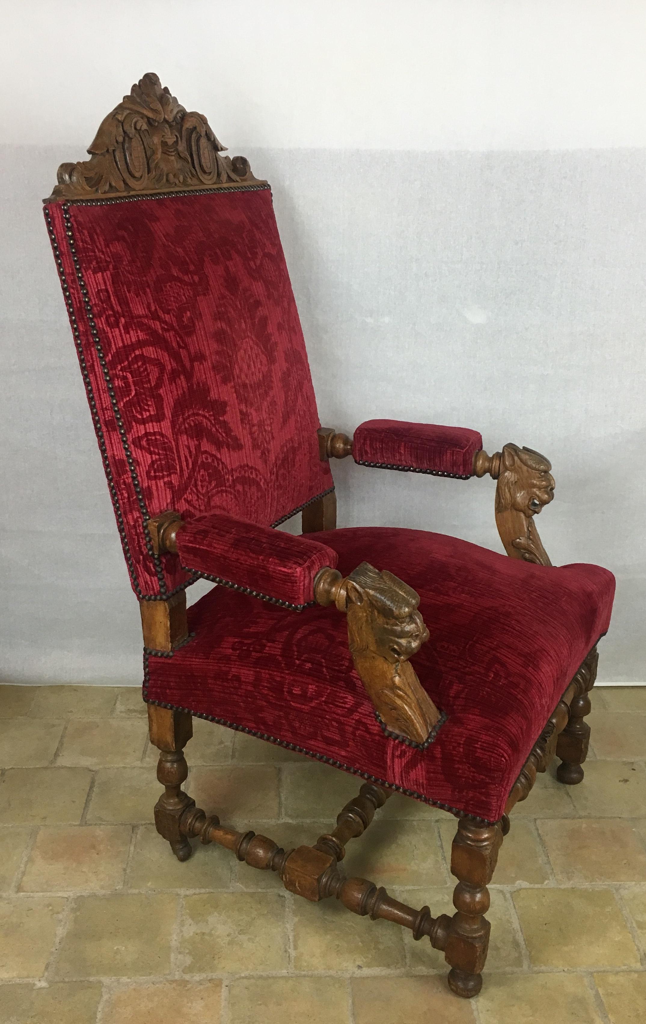 Pareja de sillones de trono franceses del siglo XIX estilo Luis XIII Francés en venta