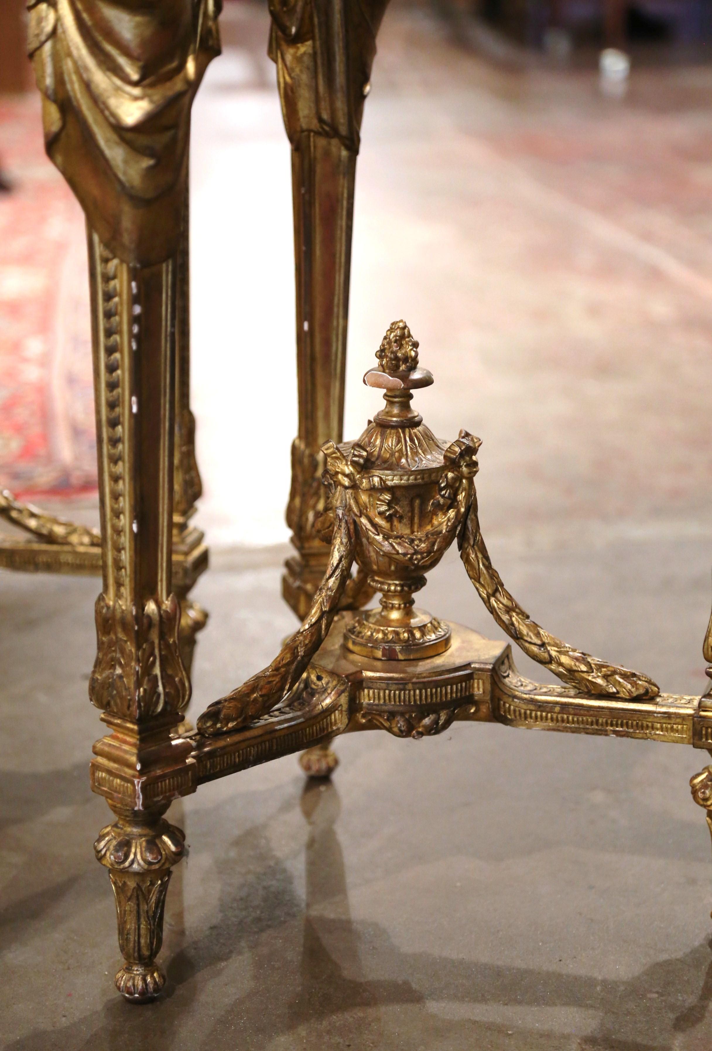 Bronze Pair of 19th Century French Rococo Marble Top Carved Giltwood Gueridon Tables 