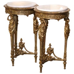 Pair of 19th Century French Rococo Marble Top Carved Giltwood Gueridon Tables Pair of 19th Century French Rococo Marble Top Carved Giltwood Gueridon Tables