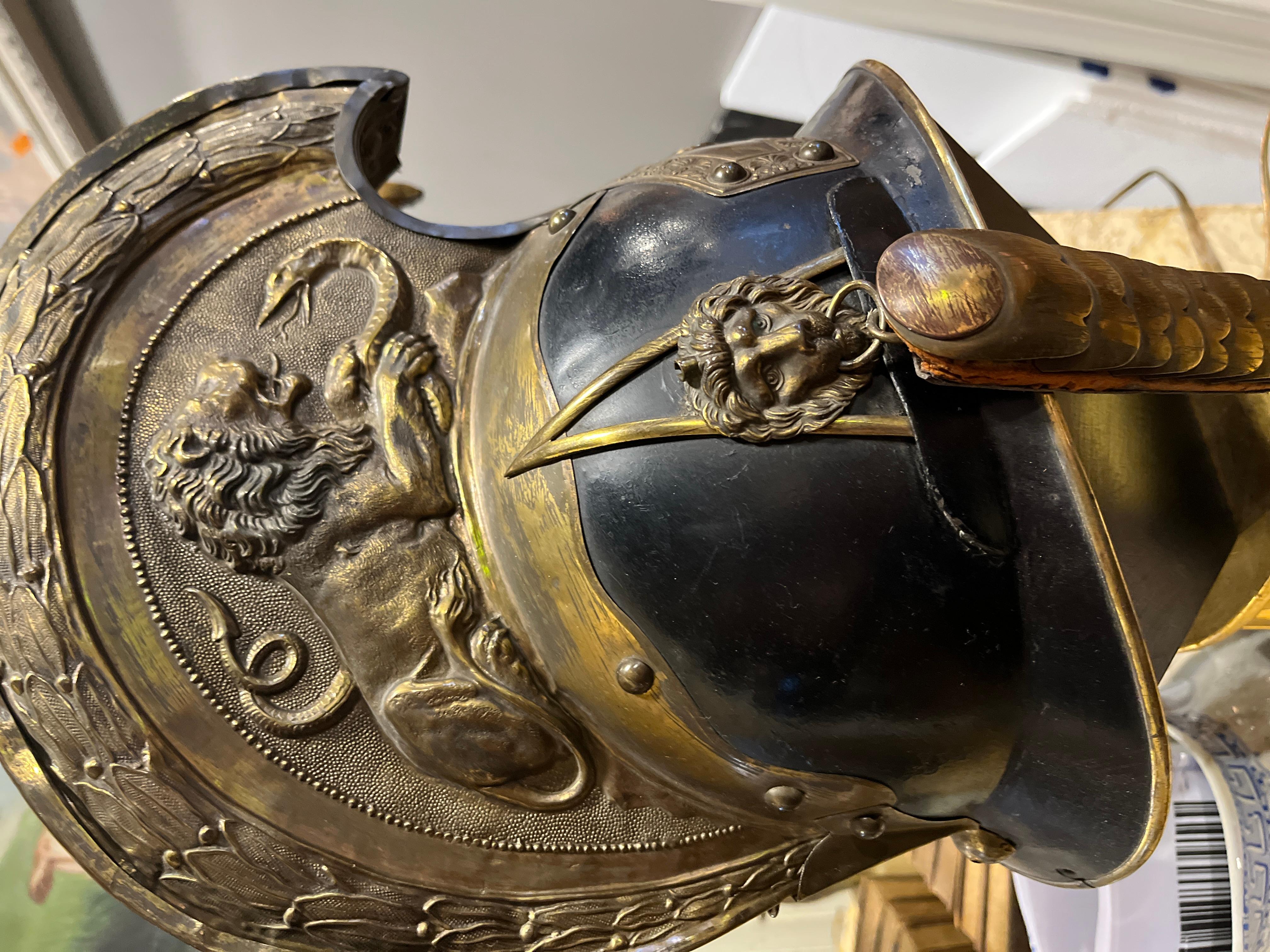 Napoleon III Pair of 19th Century French Roman Helmet Continental Lamps
