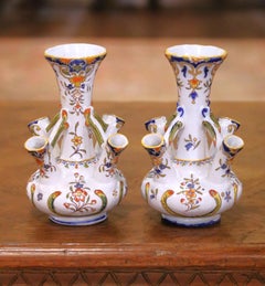 Pair of 19th Century French Rouen Faience Tulipière Vases