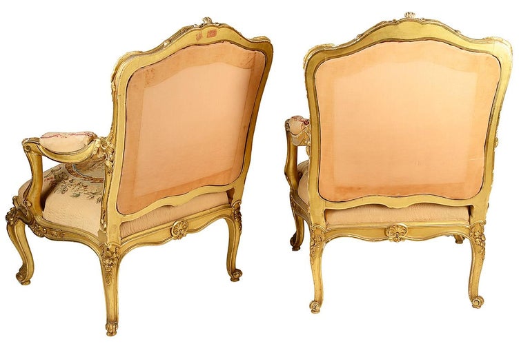 Carved Pair of 19th Century French Salon Armchairs For Sale