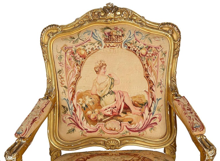 Giltwood Pair of 19th Century French Salon Armchairs For Sale