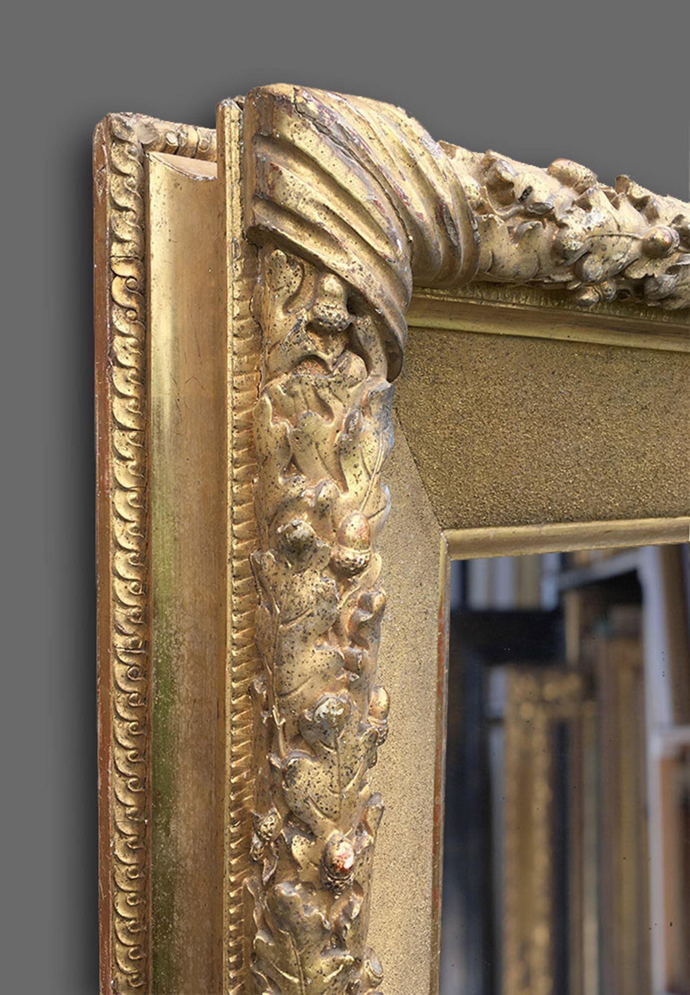 A fine and rare pair of handmade late 19th century French 'Salon' frames. They have canted architrave profile, with torus of molded imbricated oak leaves and acorns.

The frame retains its well preserved original matt and burnished water