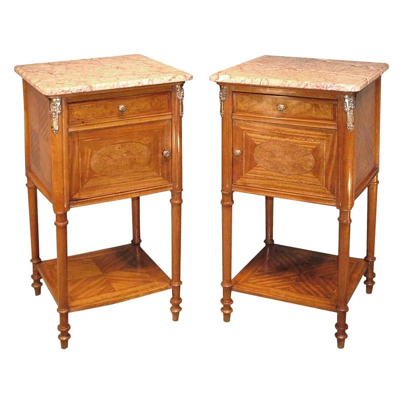 Pair of 19th Century French Satinwood and Marble Bedside Cabinets