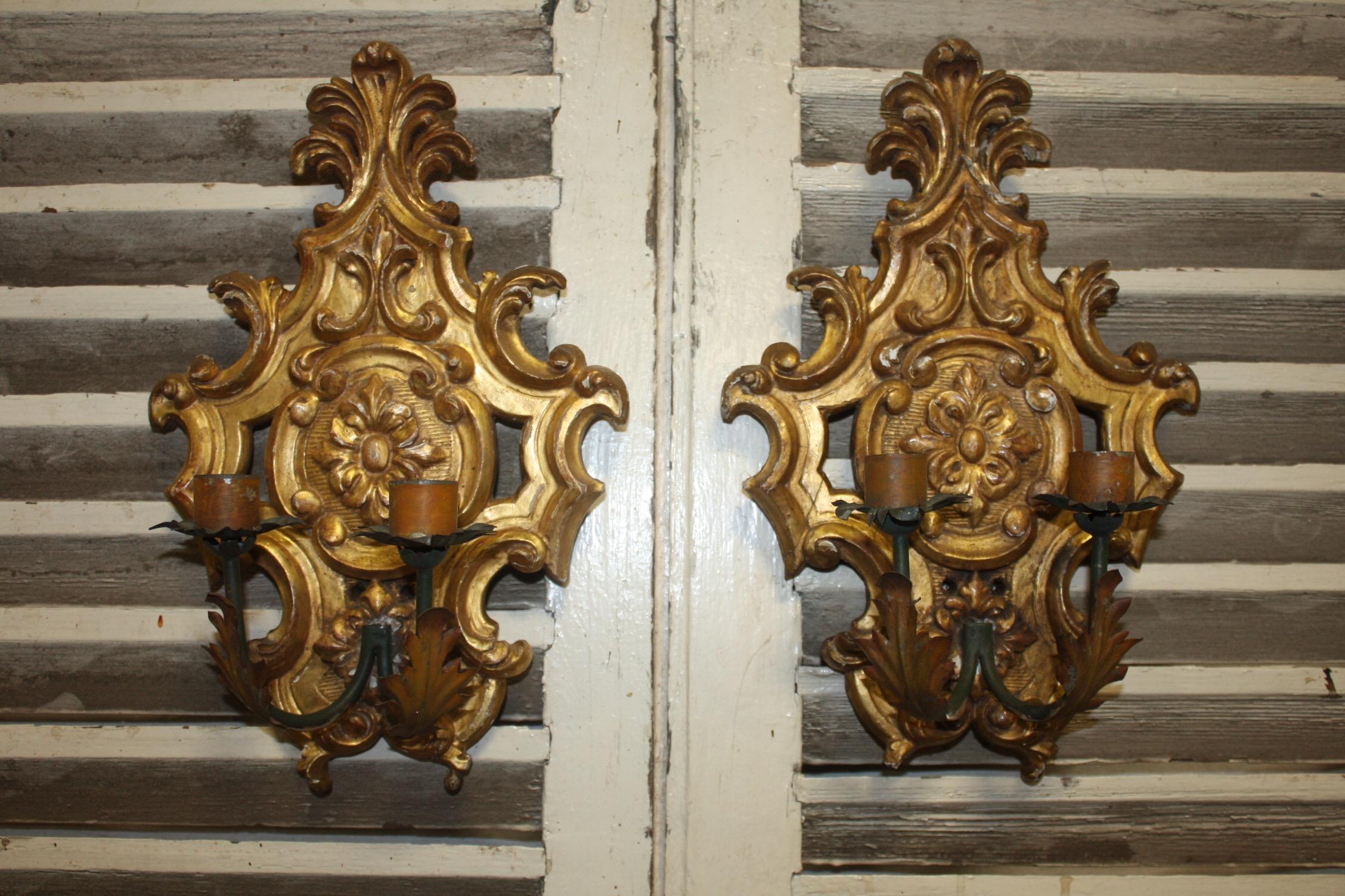 Pair of 19th century French giltwood sconces.