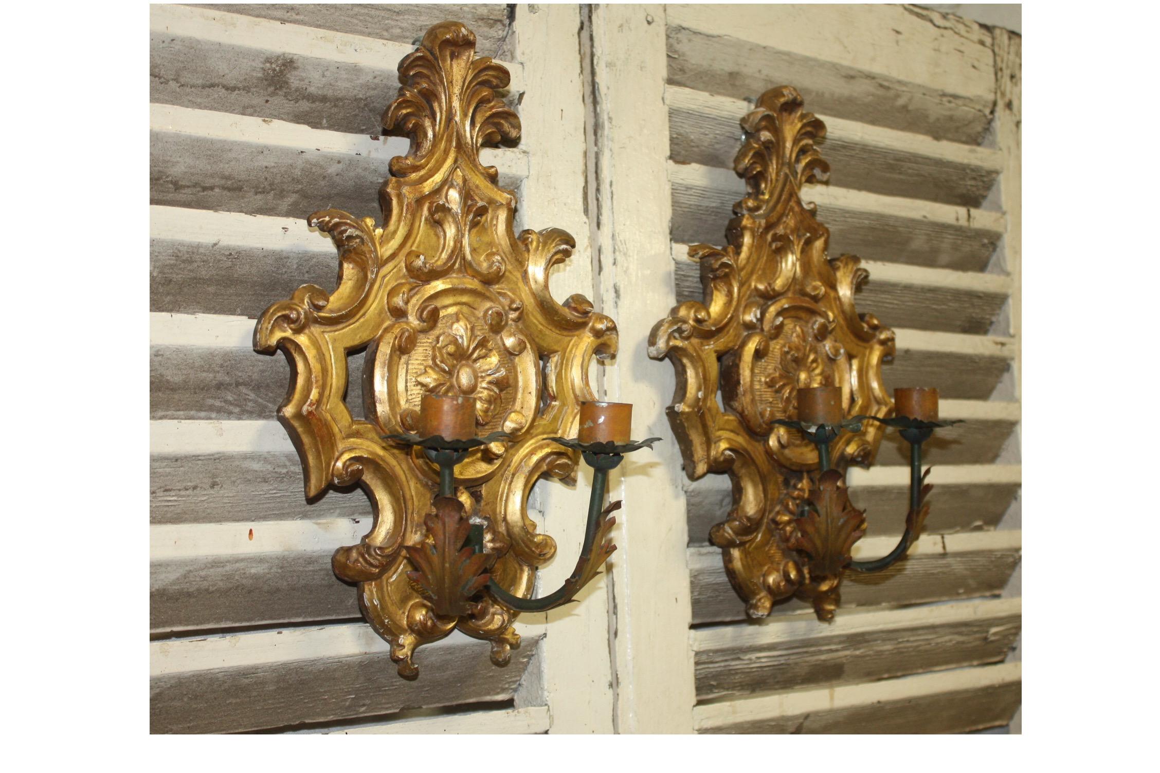 Tôle Pair of 19th Century French Sconces
