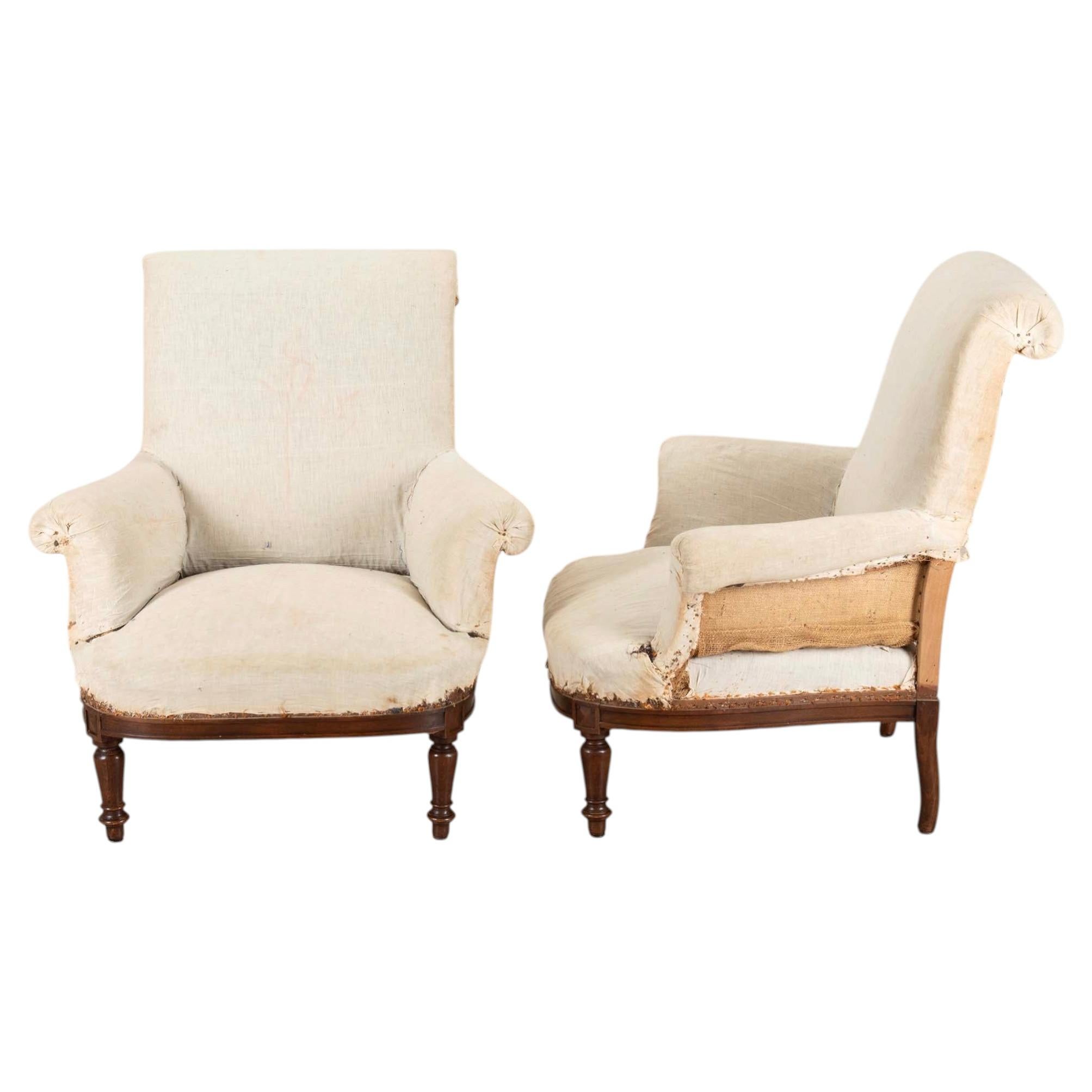 Pair of 19th Century French Scroll Back Armchairs For Sale