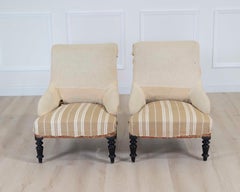 Pair of 19th Century French Scroll Back Chairs, Ready to Upholster