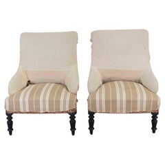 Pair of 19th Century French Scroll Back Chairs, Ready to Upholster