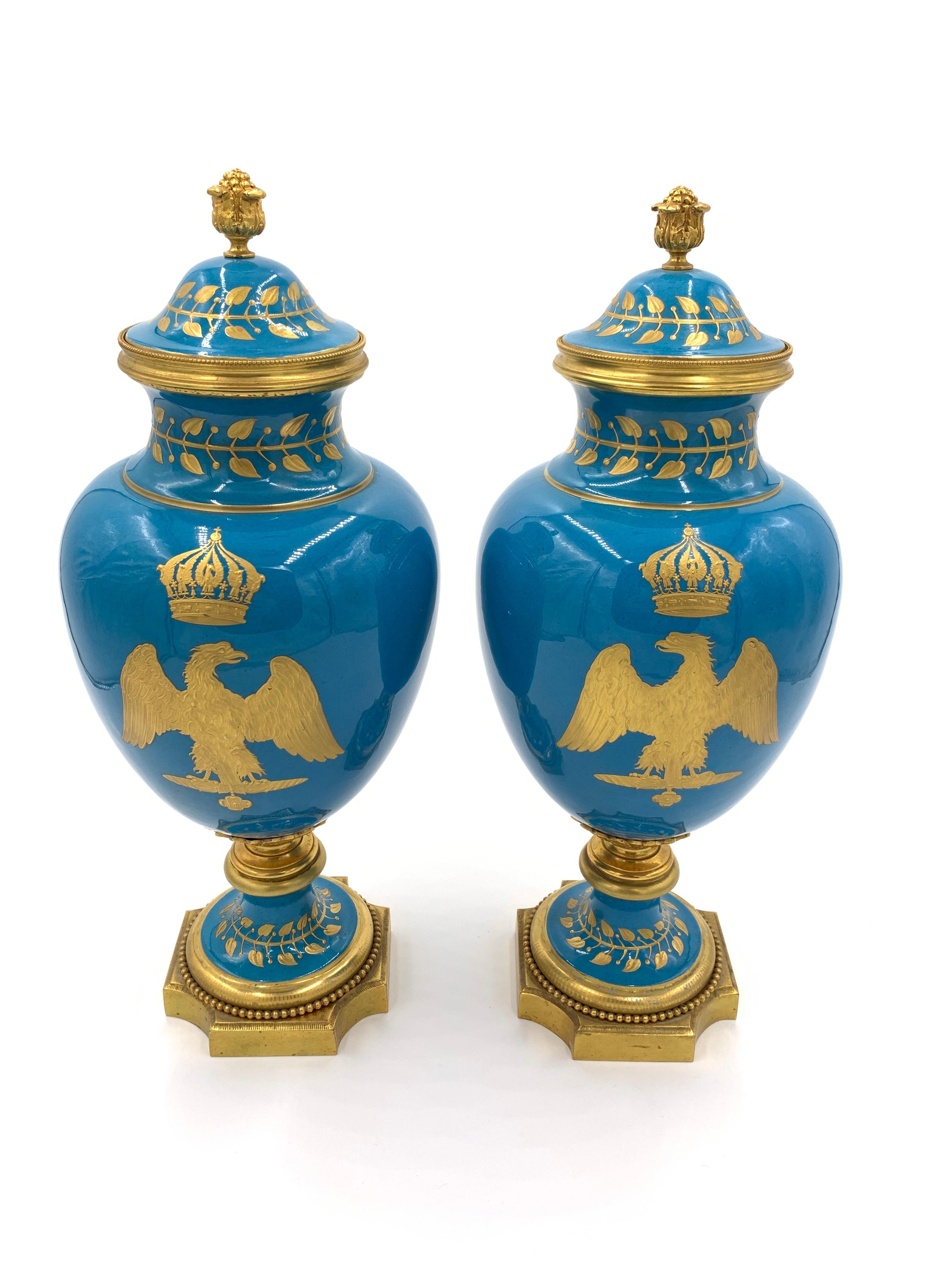 Pair of 19th Century French Sevres Style Sky Blue Vases In Good Condition For Sale In London, GB