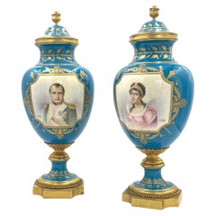 Pair of 19th Century French Sevres Style Sky Blue Vases