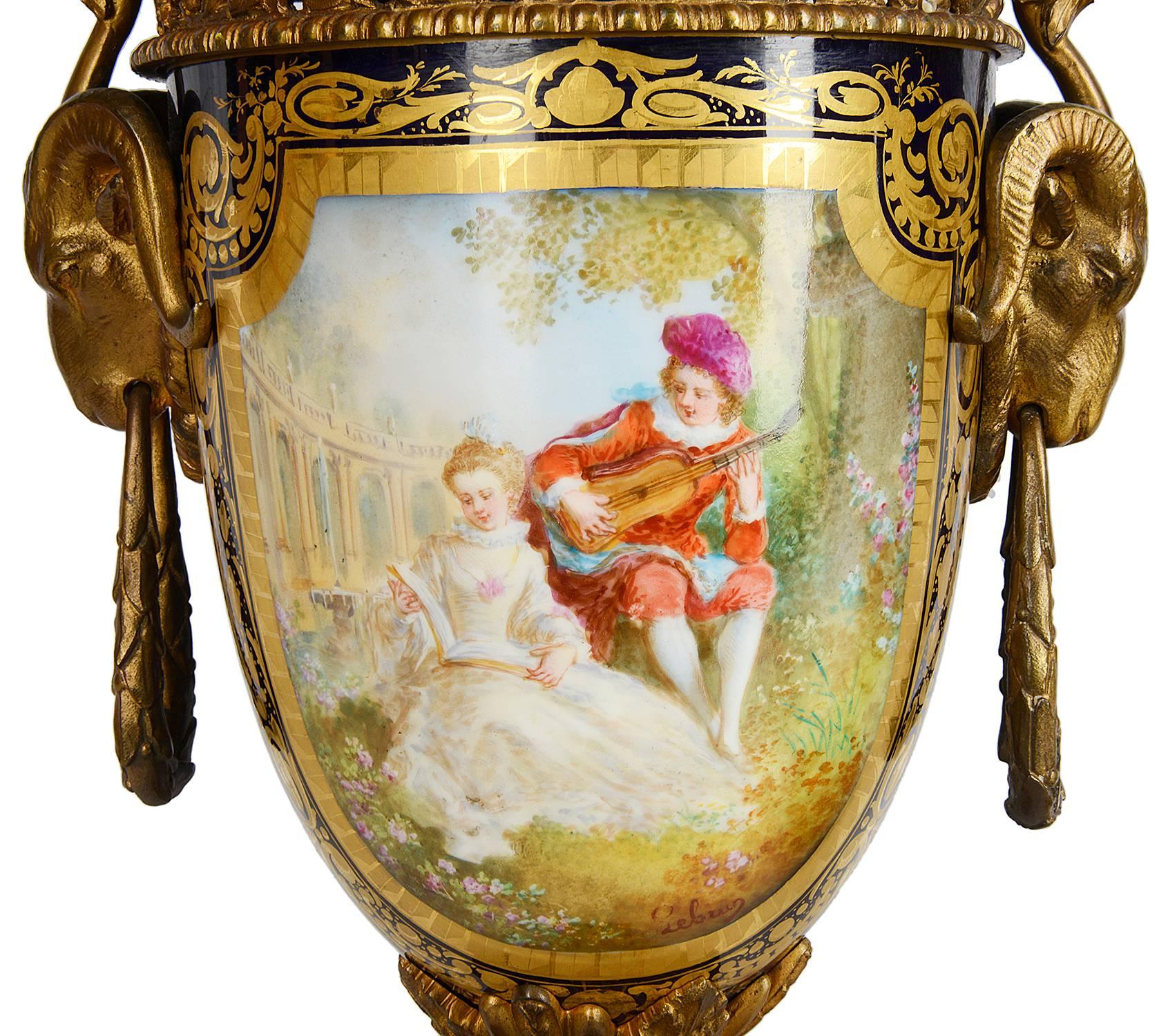 Gilt Pair of 19th Century French Sevres Style Vases or Lamps For Sale