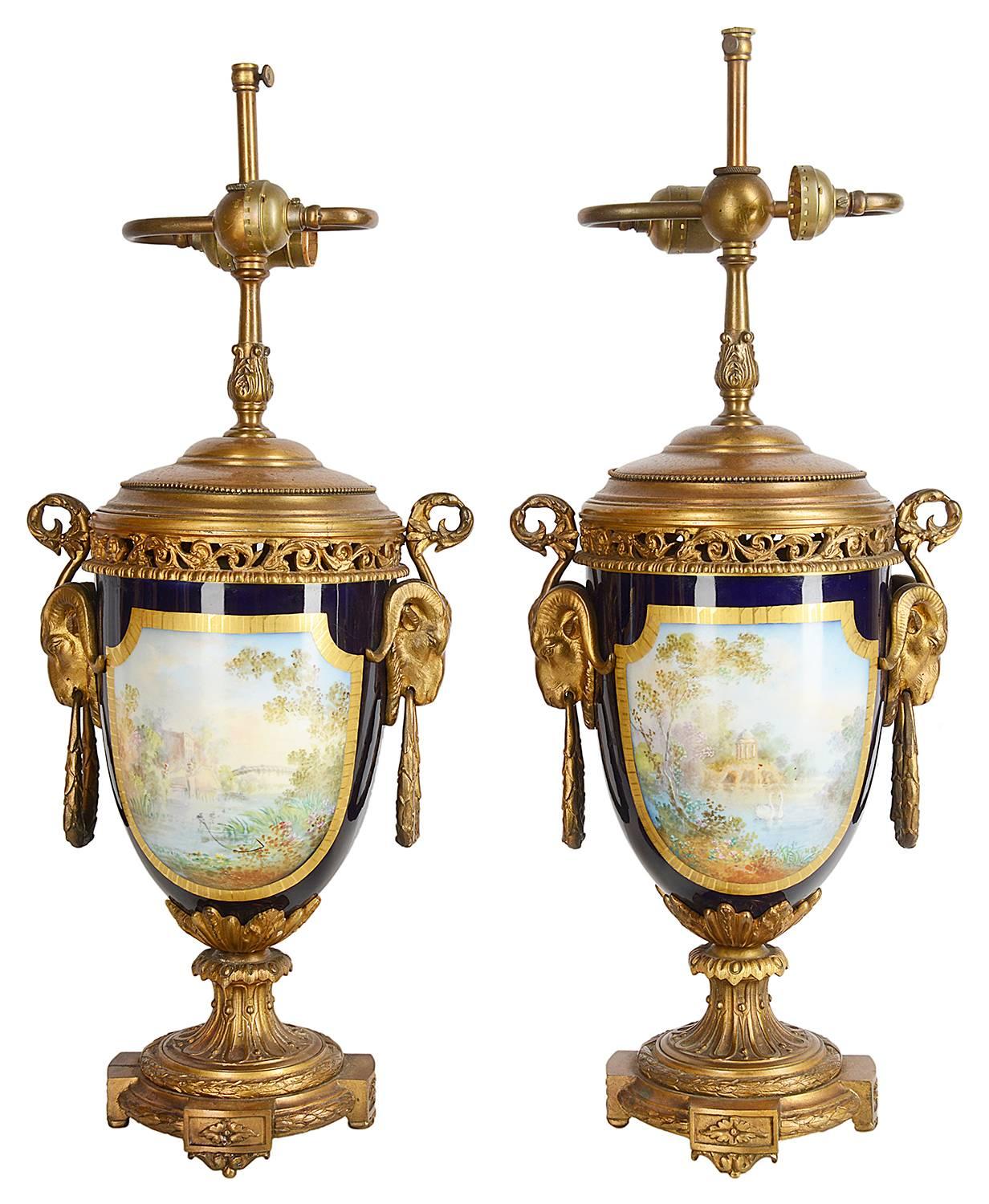 Pair of 19th Century French Sevres Style Vases or Lamps For Sale 1