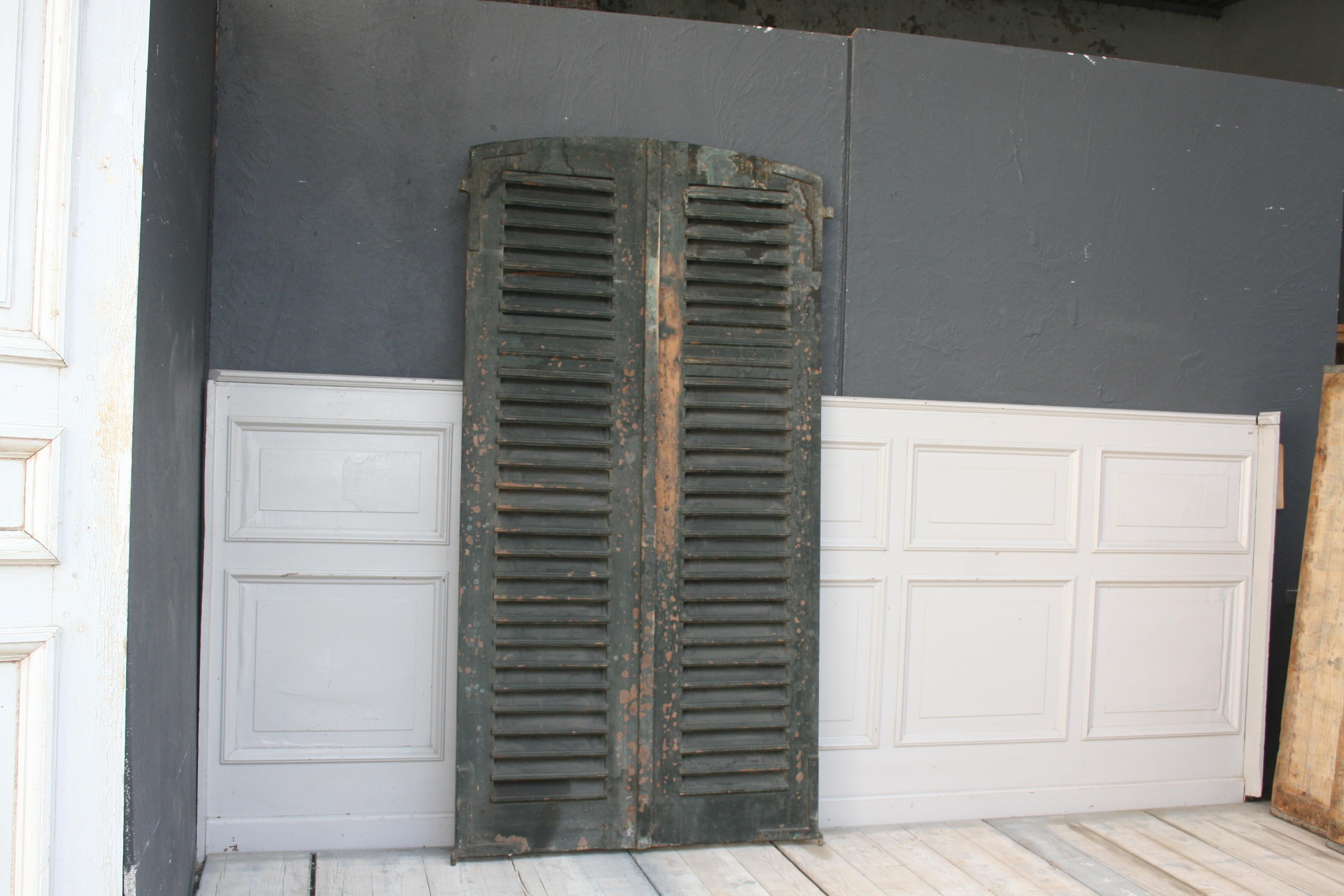 Painted Pair of 19th Century French Shutters with Original Paint For Sale