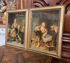 Pair of 19th Century French Chromolithographs Signed Erpikum in Gilt Frames
