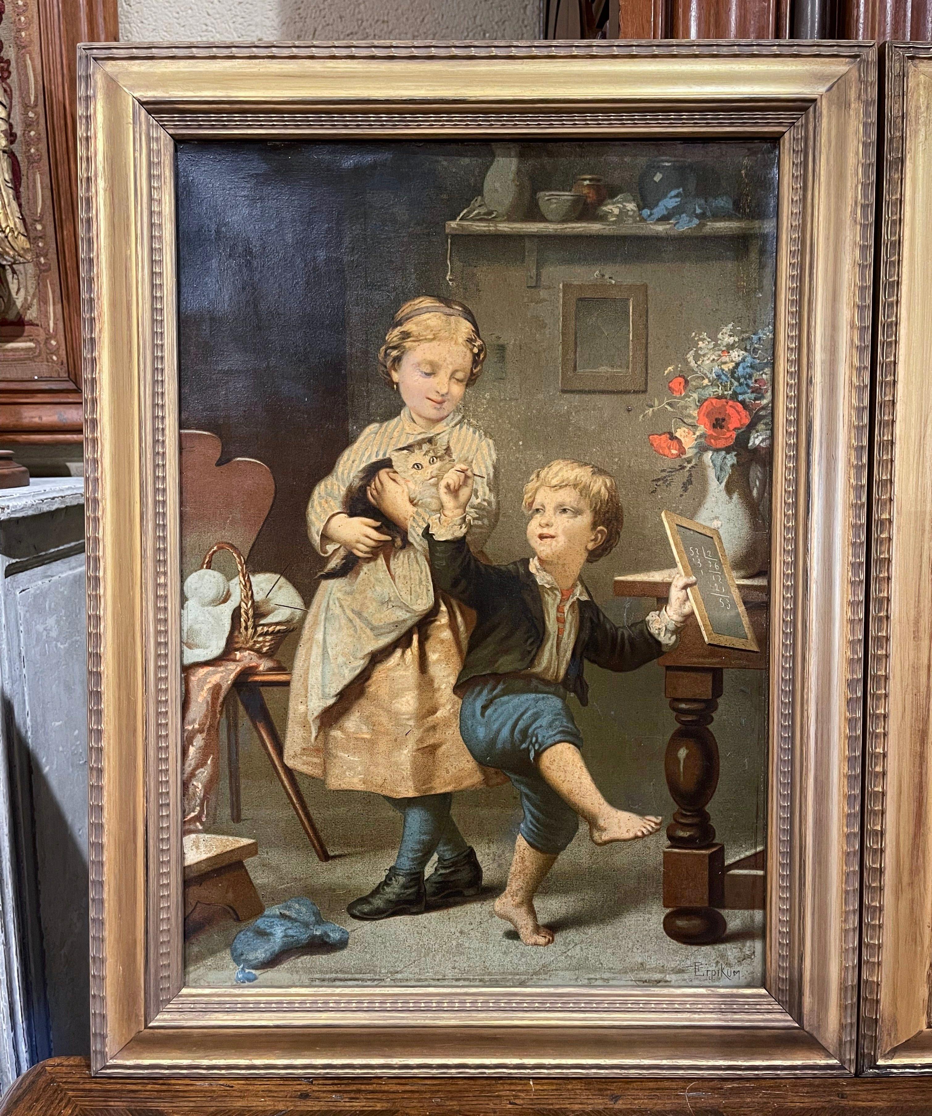 Pair of 19th Century French Signed Chromo Lithographs in Gilt Frames In Excellent Condition For Sale In Dallas, TX
