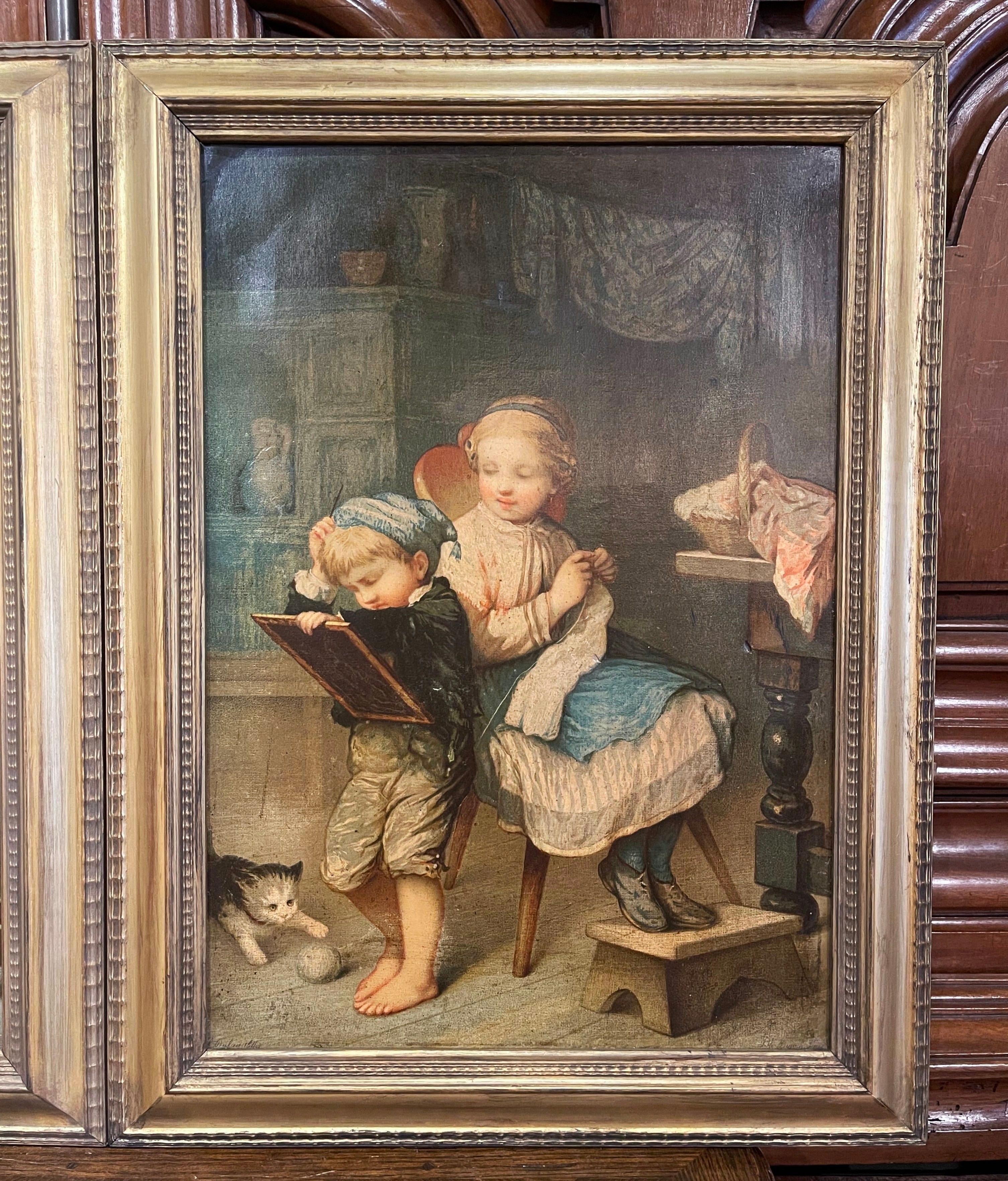 Giltwood Pair of 19th Century French Signed Chromo Lithographs in Gilt Frames For Sale