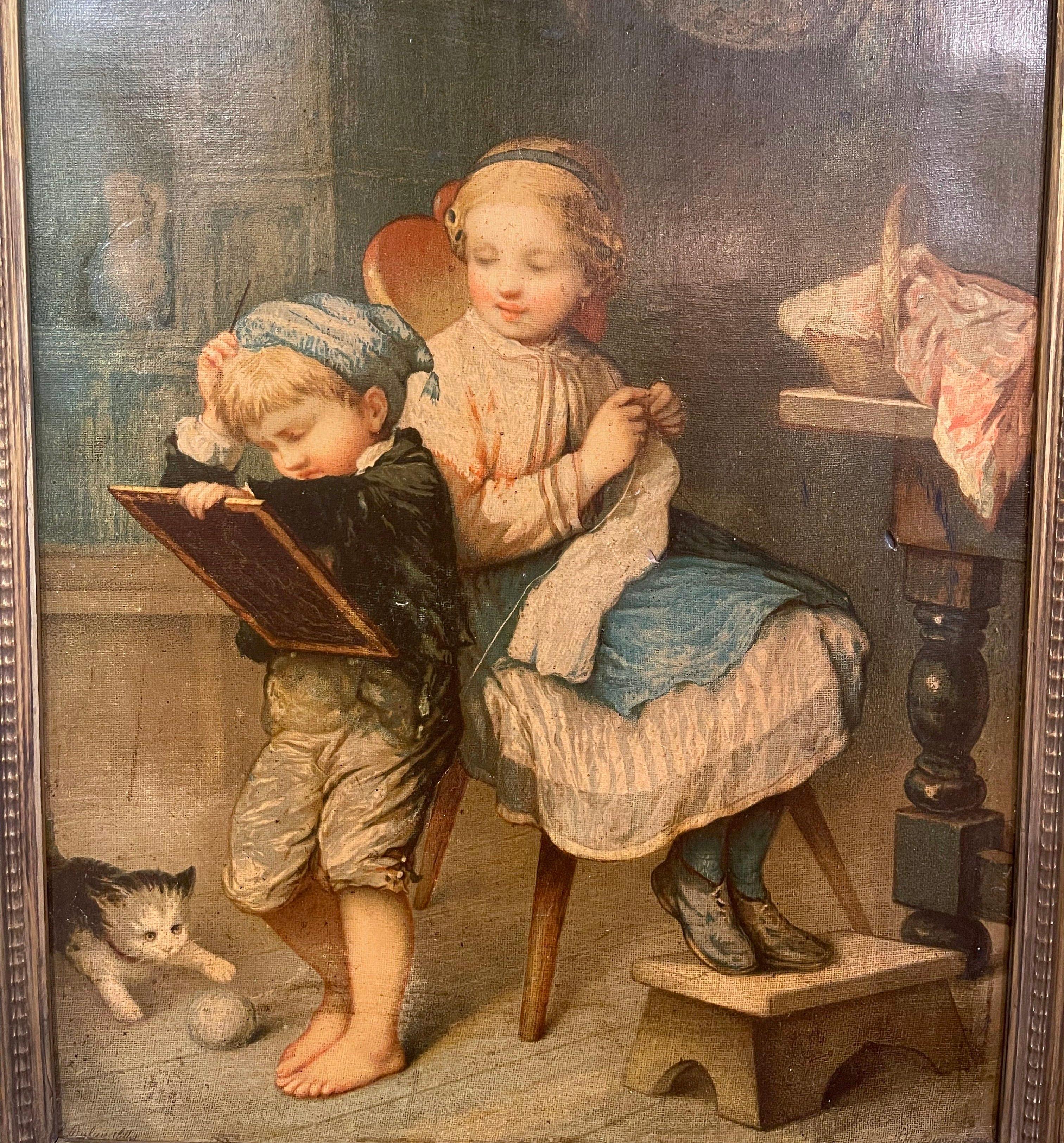 Pair of 19th Century French Signed Chromo Lithographs in Gilt Frames For Sale 3
