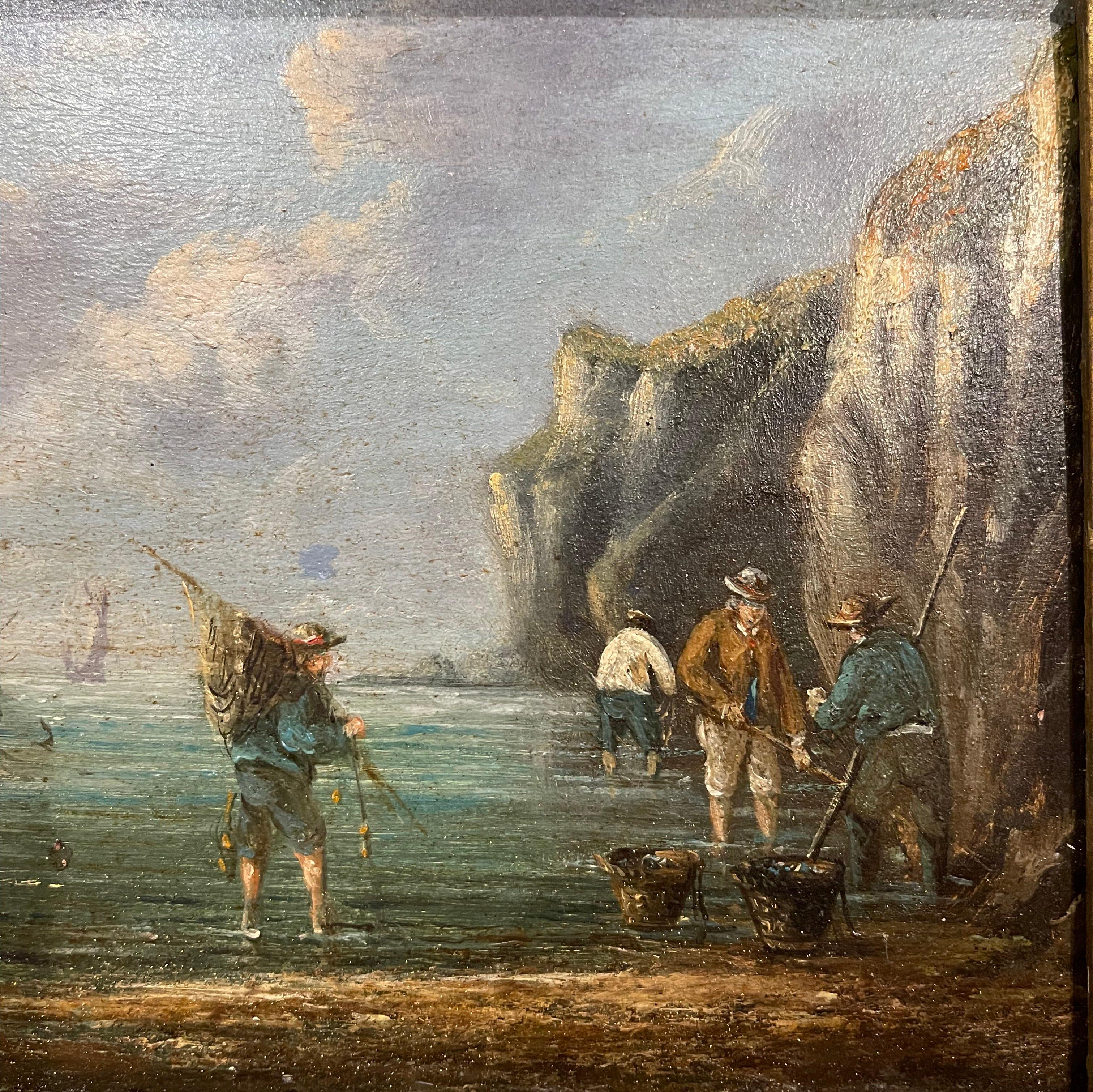Pair of 19th Century French Signed Fishing Scenes Paintings in Carved Frames 6
