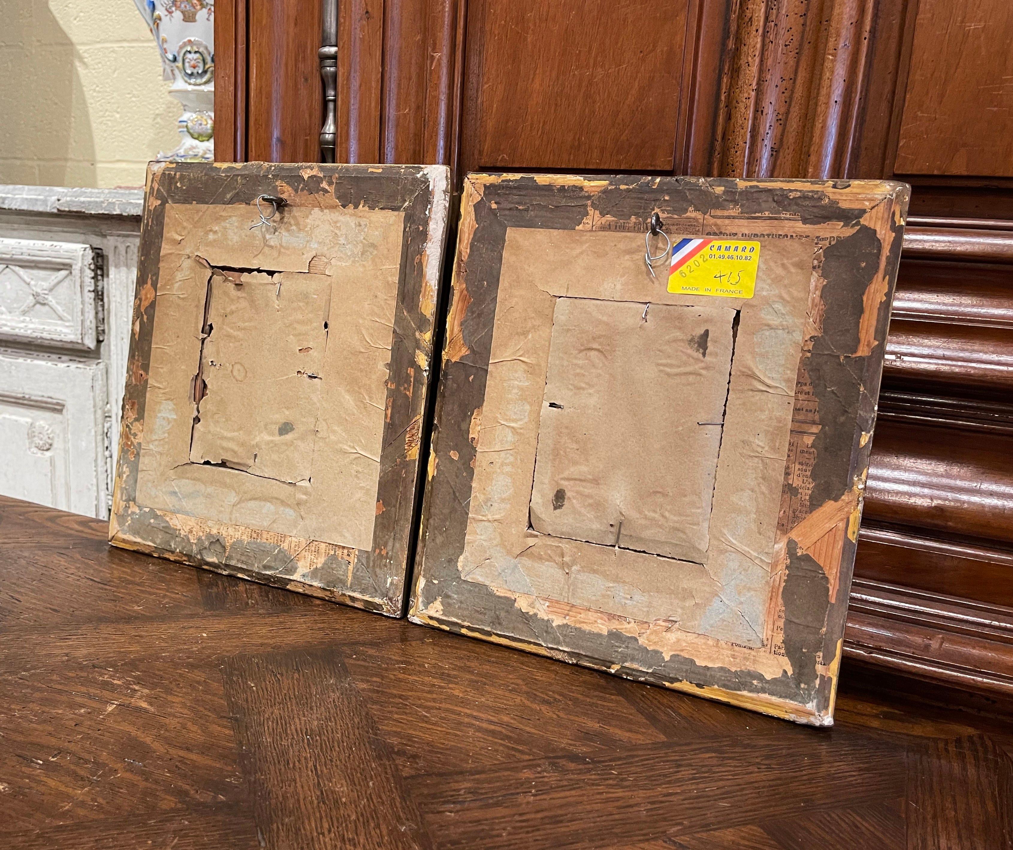 Pair of 19th Century French Signed Oil on Board Paintings in Carved Gilt Frames 7