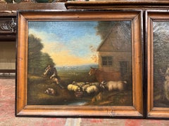 Pair of 19th Century French Signed Pastoral Paintings in Blackened Frames