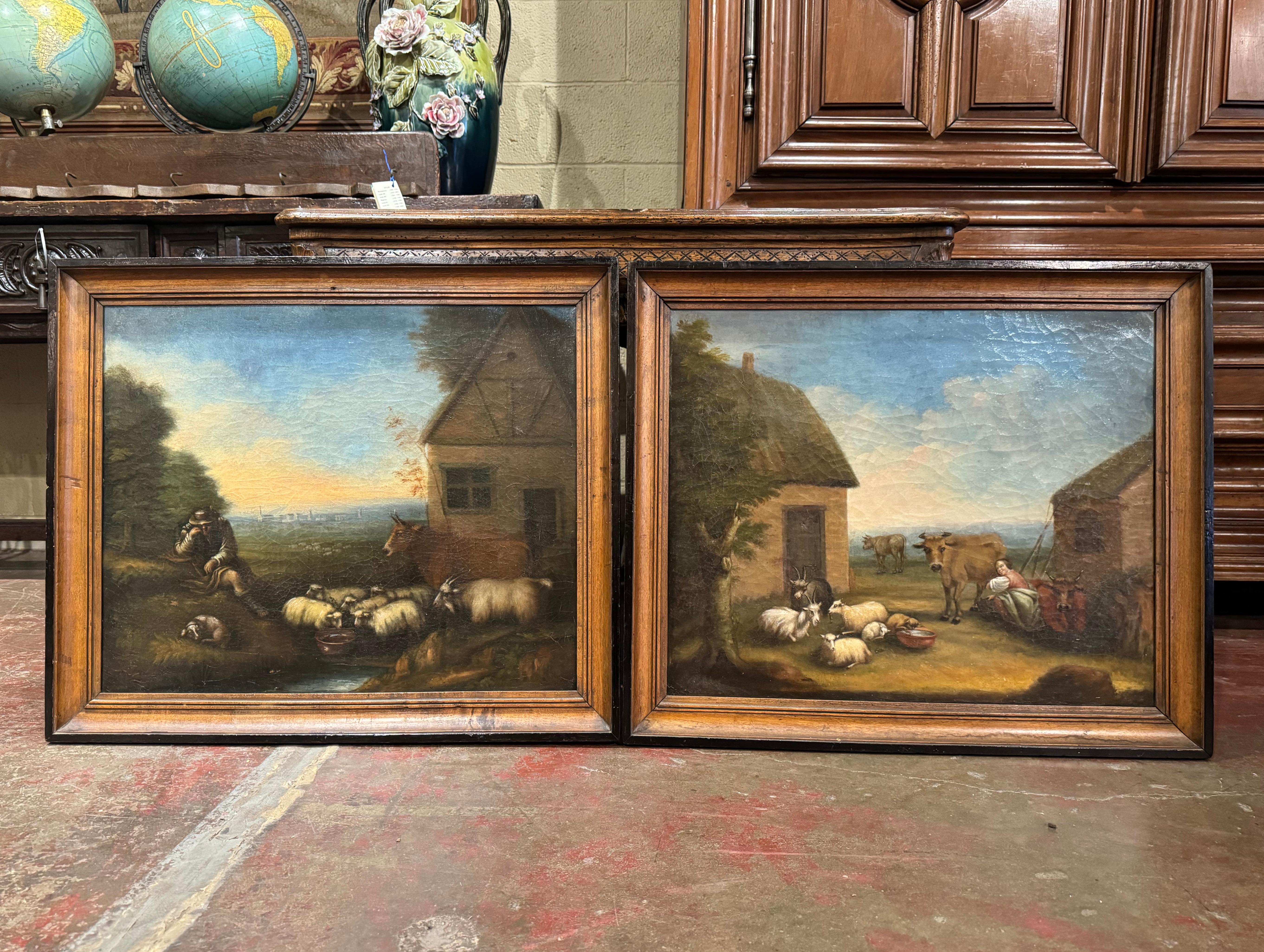 Pair of 19th Century French Signed Pastoral Paintings in Blackened Frames In Excellent Condition For Sale In Dallas, TX
