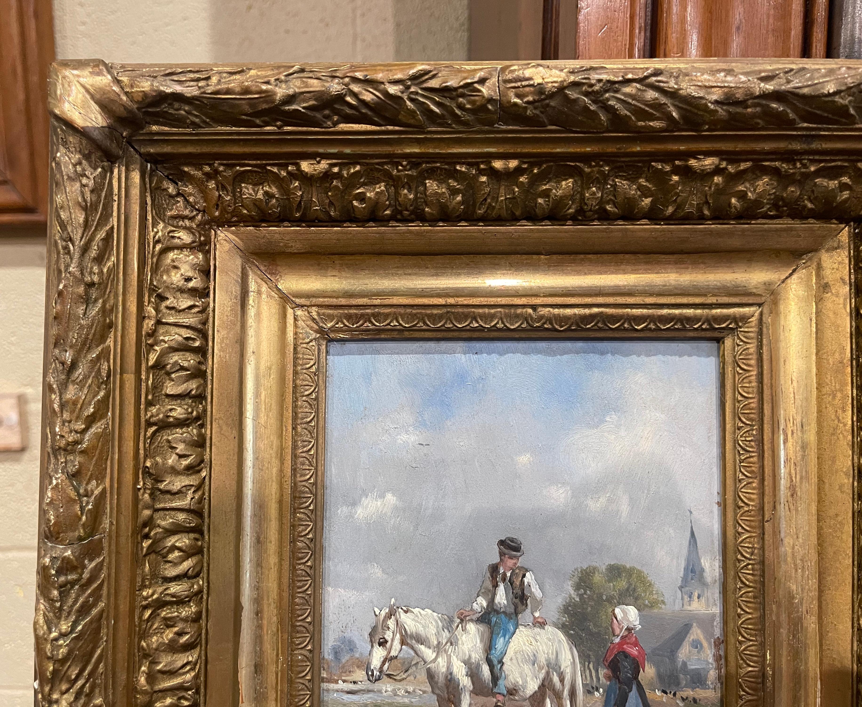 Pair of 19th Century French Signed Pastoral Paintings in Carved Giltwood Frames For Sale 7