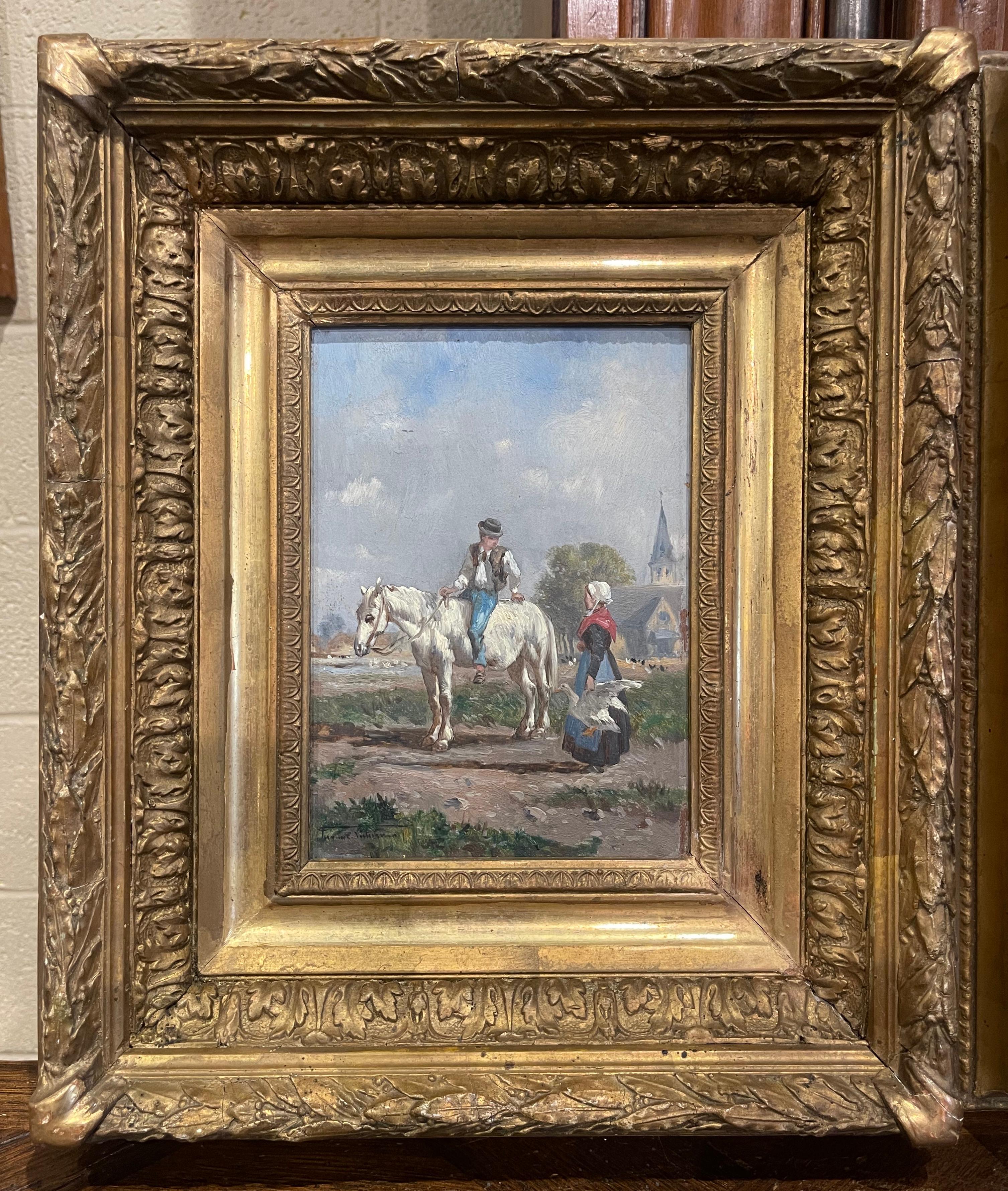 Pair of 19th Century French Signed Pastoral Paintings in Carved Giltwood Frames In Excellent Condition For Sale In Dallas, TX