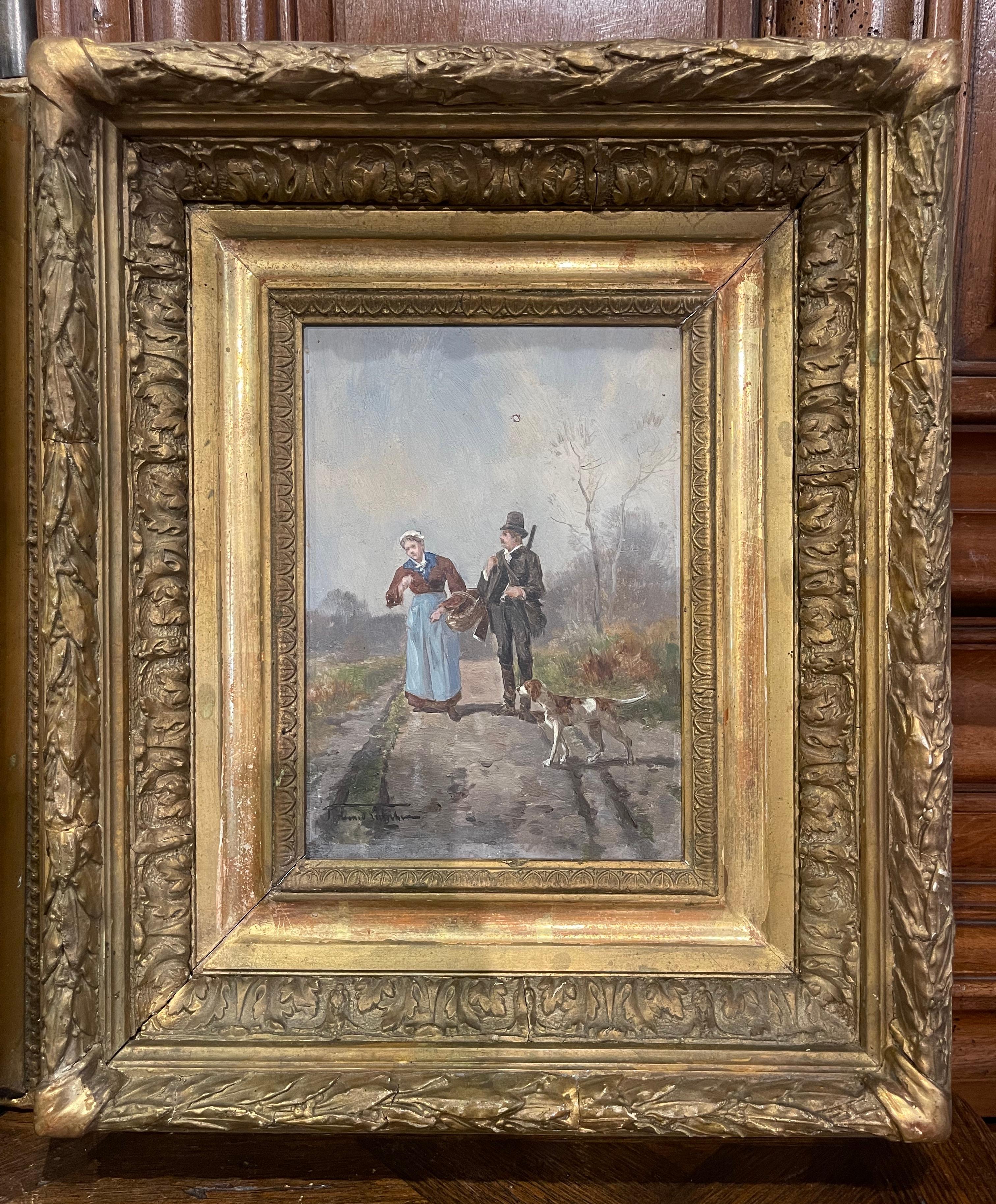 Pair of 19th Century French Signed Pastoral Paintings in Carved Giltwood Frames For Sale 3
