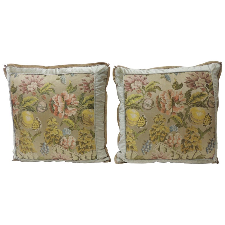 Pair Of 19th Century French Silk Brocade Floral Decorative Pillows