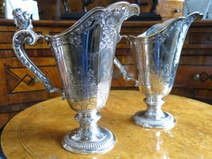 19th Century French Silver Water Jars with Ornate Detailing, Antique