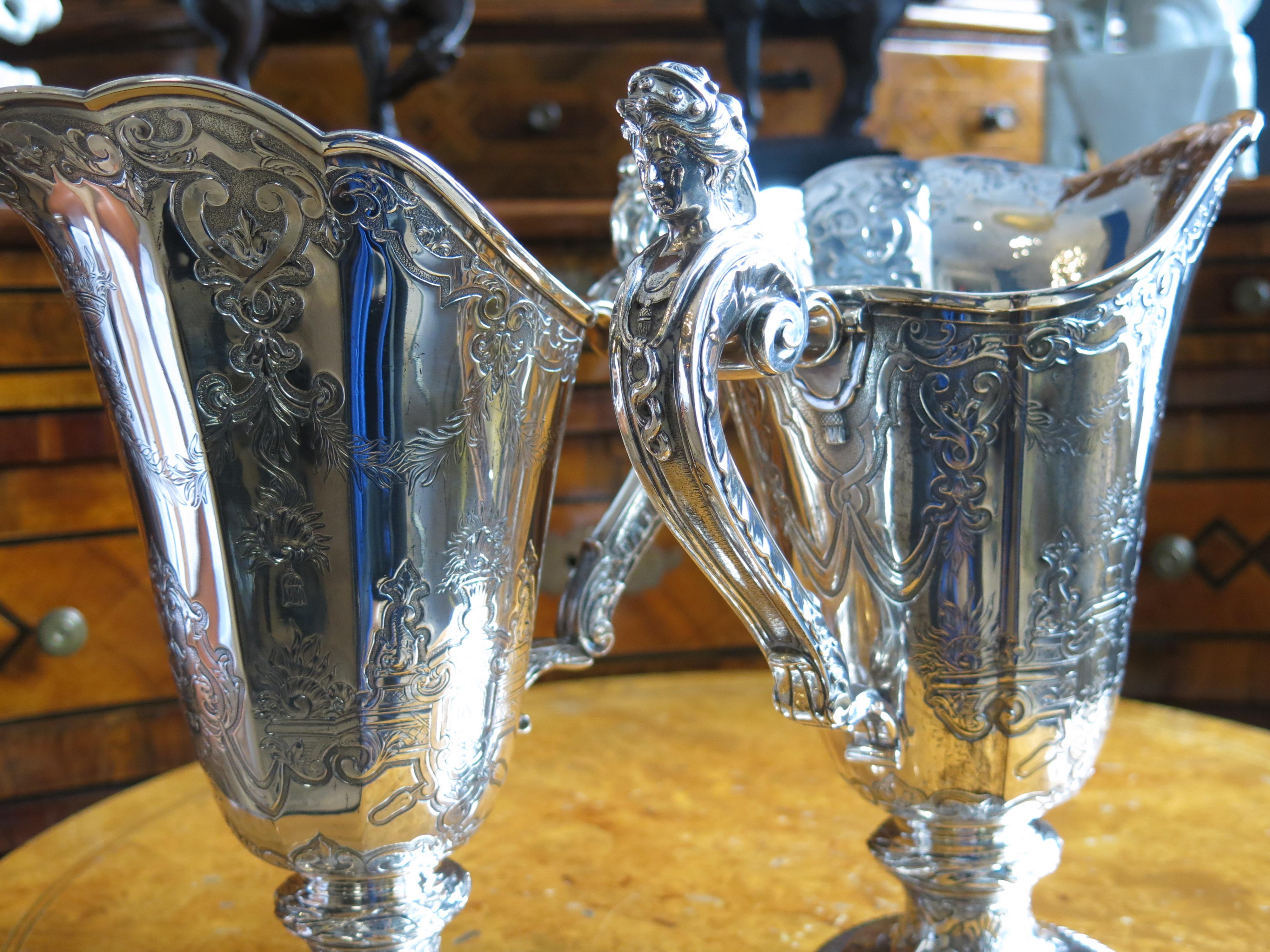 Pair of 19th Century French Silver Jars For Sale 6