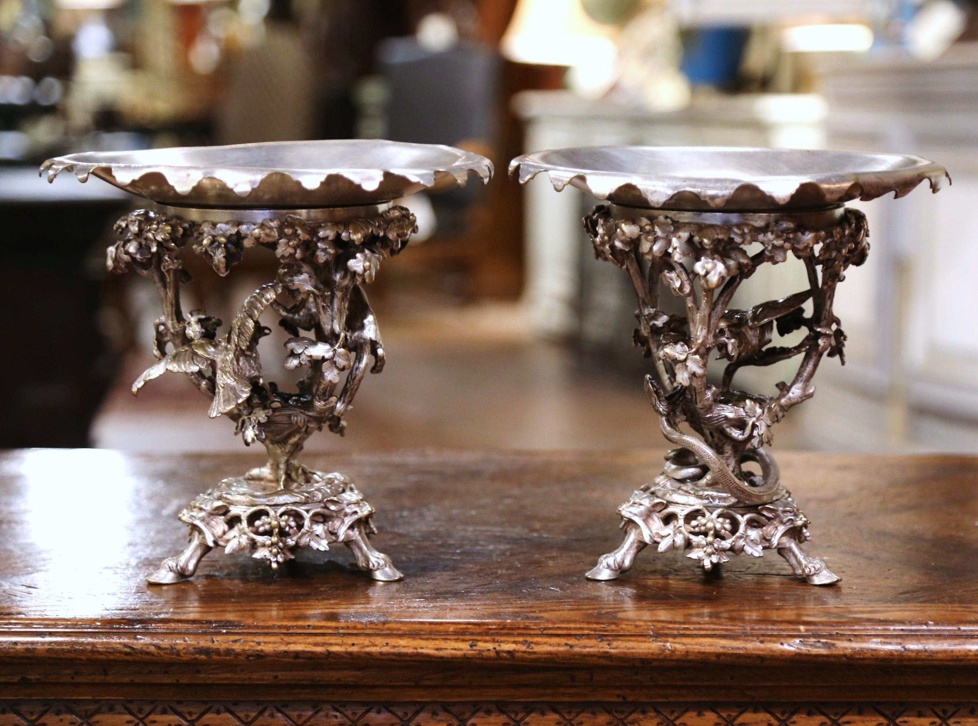 Hand-Crafted Pair of 19th Century French Silvered Bronze Compotes Signed Christofle For Sale