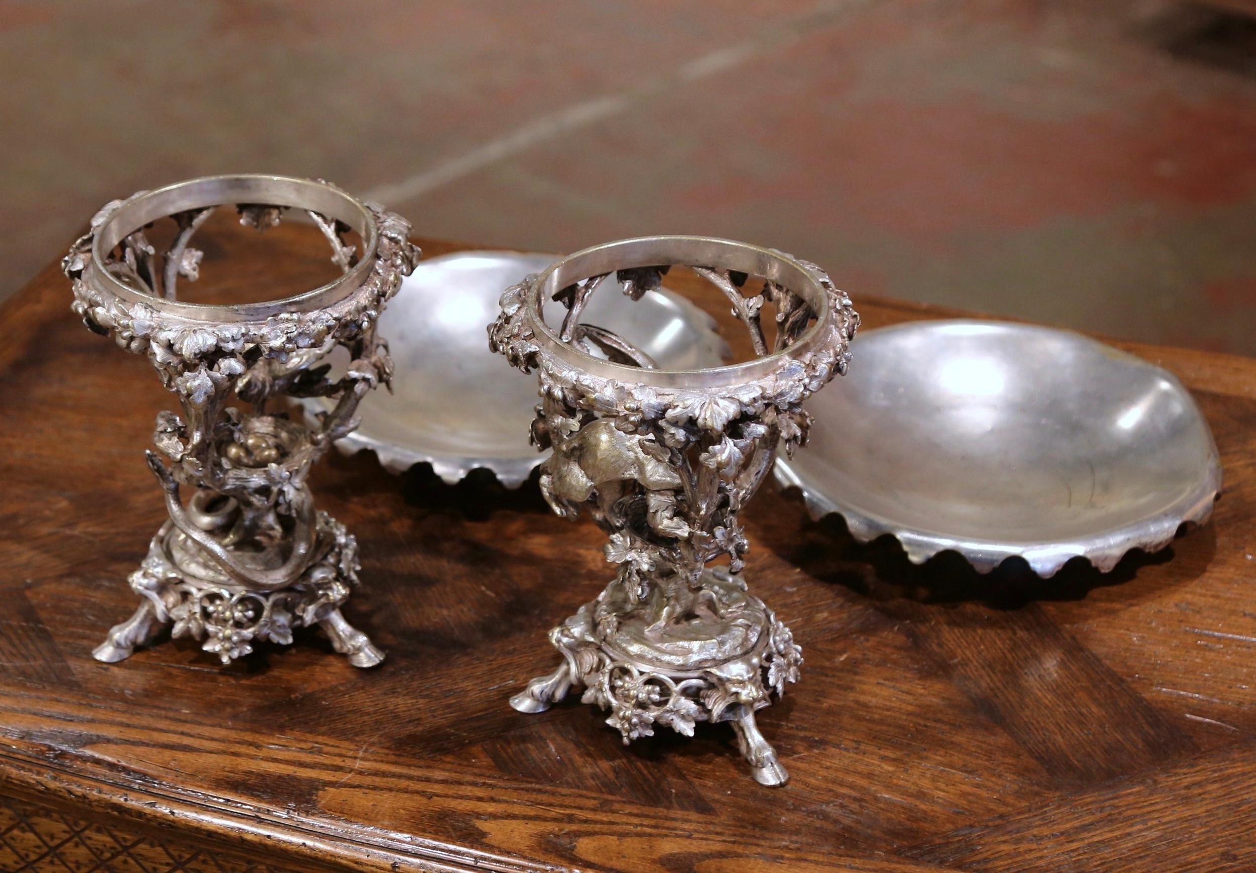Pair of 19th Century French Silvered Bronze Compotes Signed Christofle For Sale 1