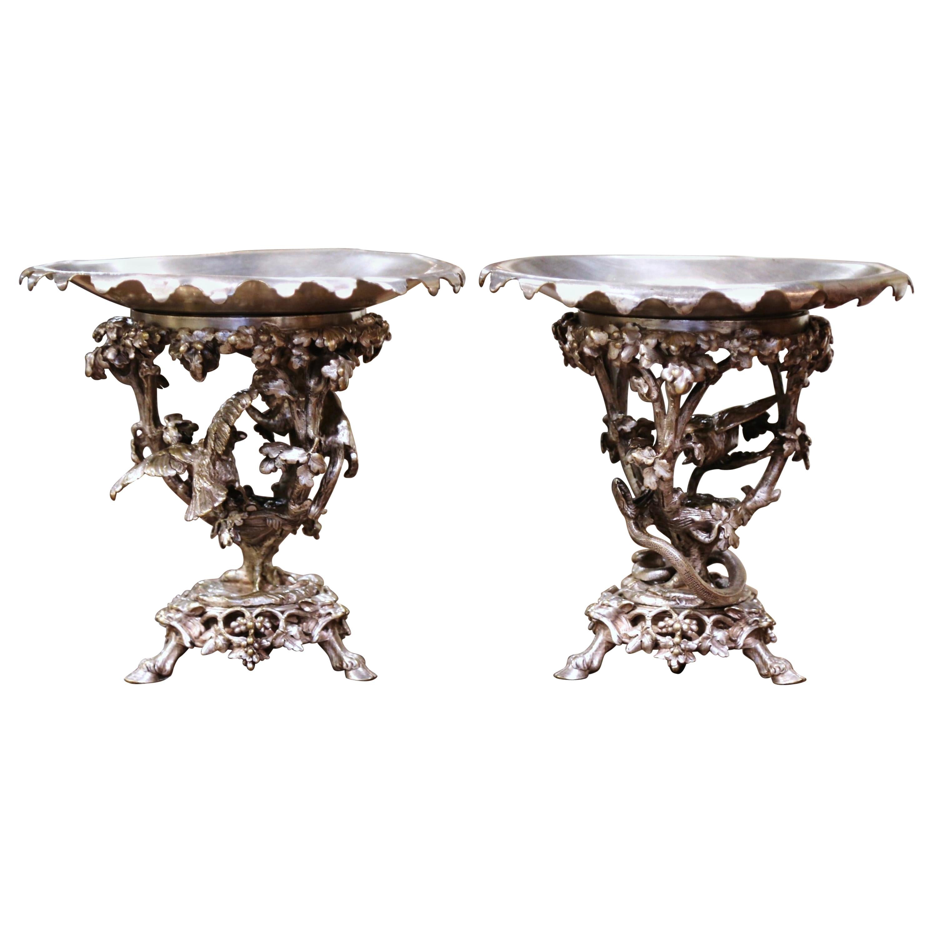 Pair of 19th Century French Silvered Bronze Compotes Signed Christofle