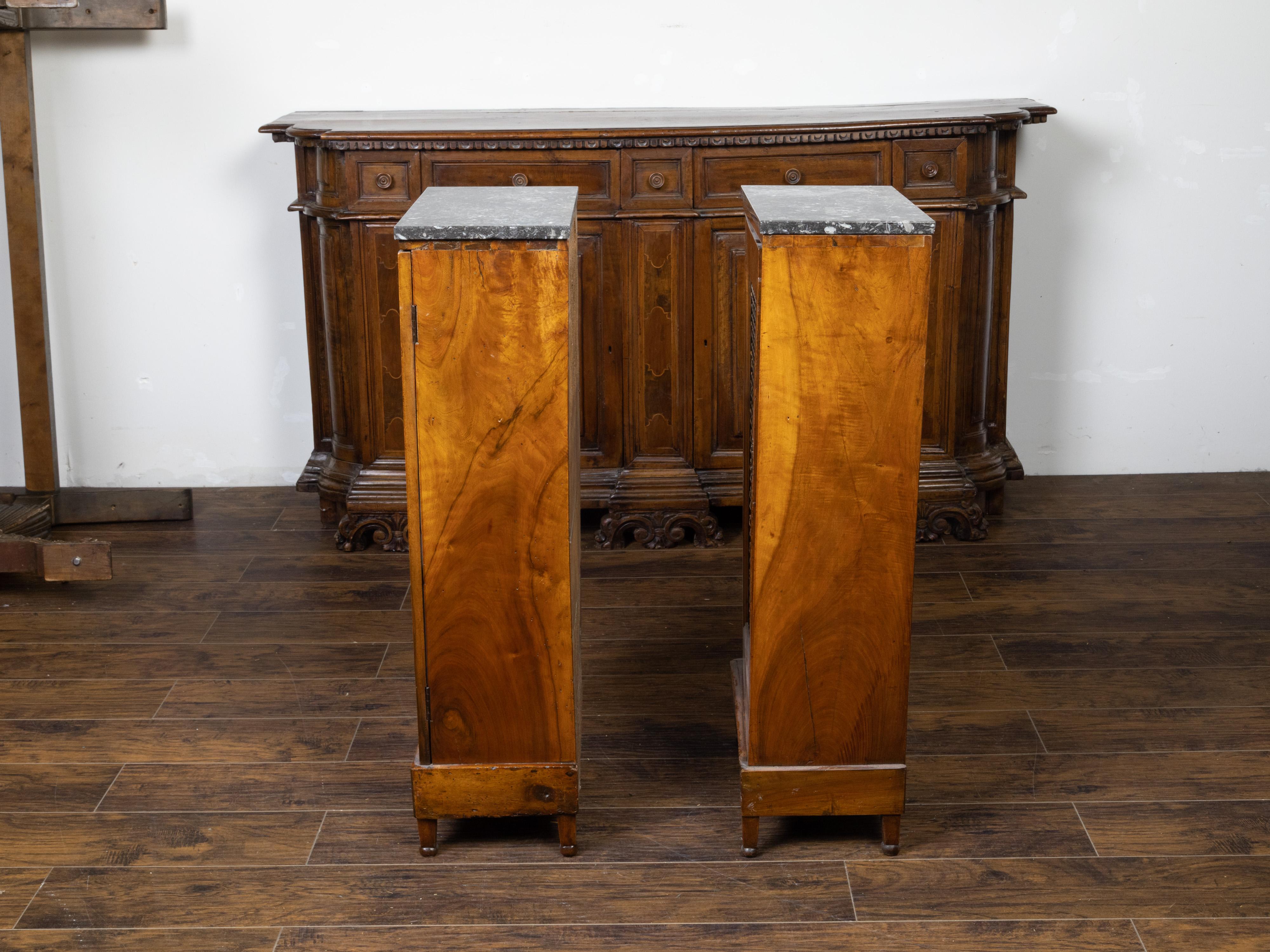 Pair of 19th Century French Small Cabinets with Marble Tops and Chicken Wire 1