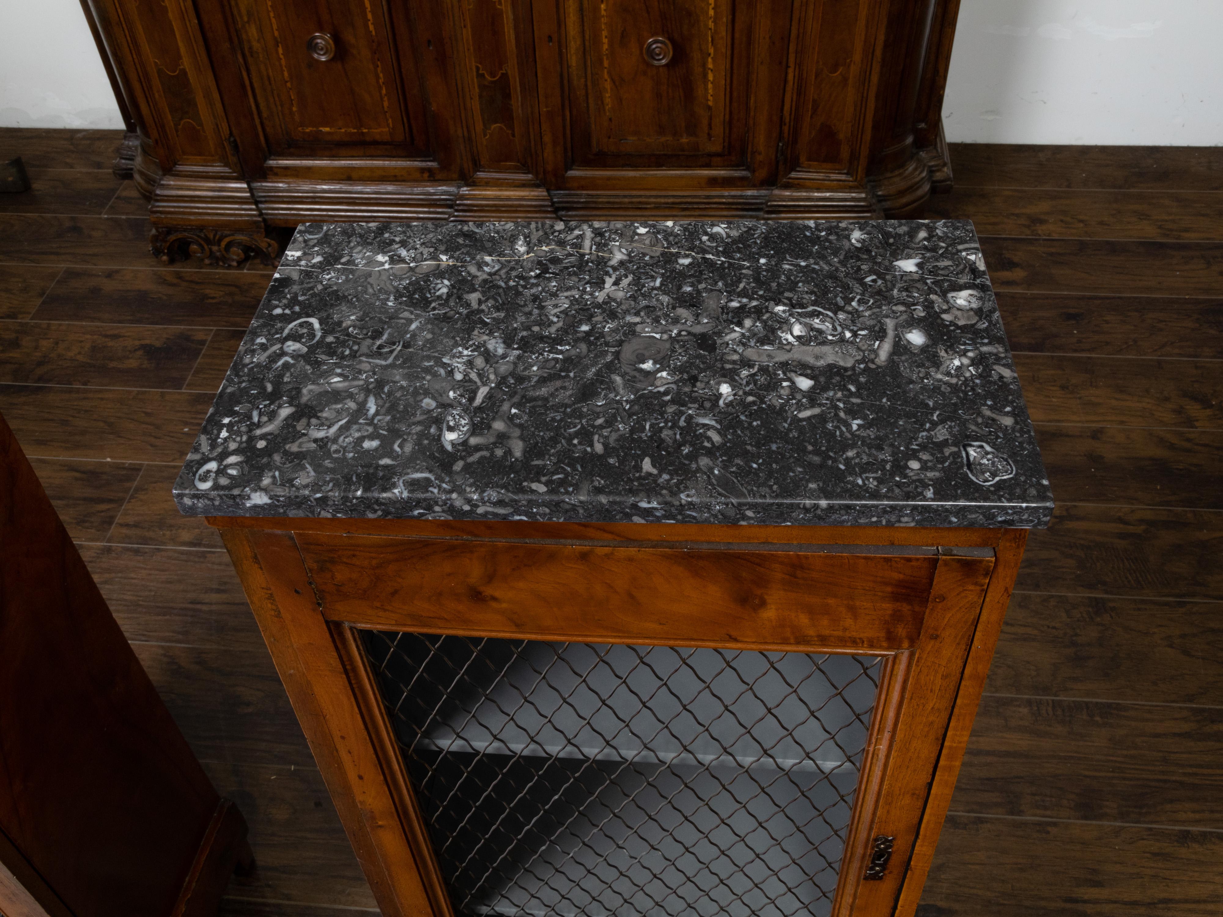 Pair of 19th Century French Small Cabinets with Marble Tops and Chicken Wire 3