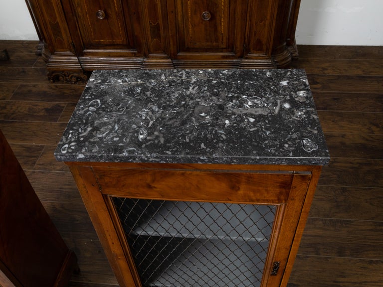 Pair of 19th Century French Small Cabinets with Marble Tops and Chicken Wire For Sale 6