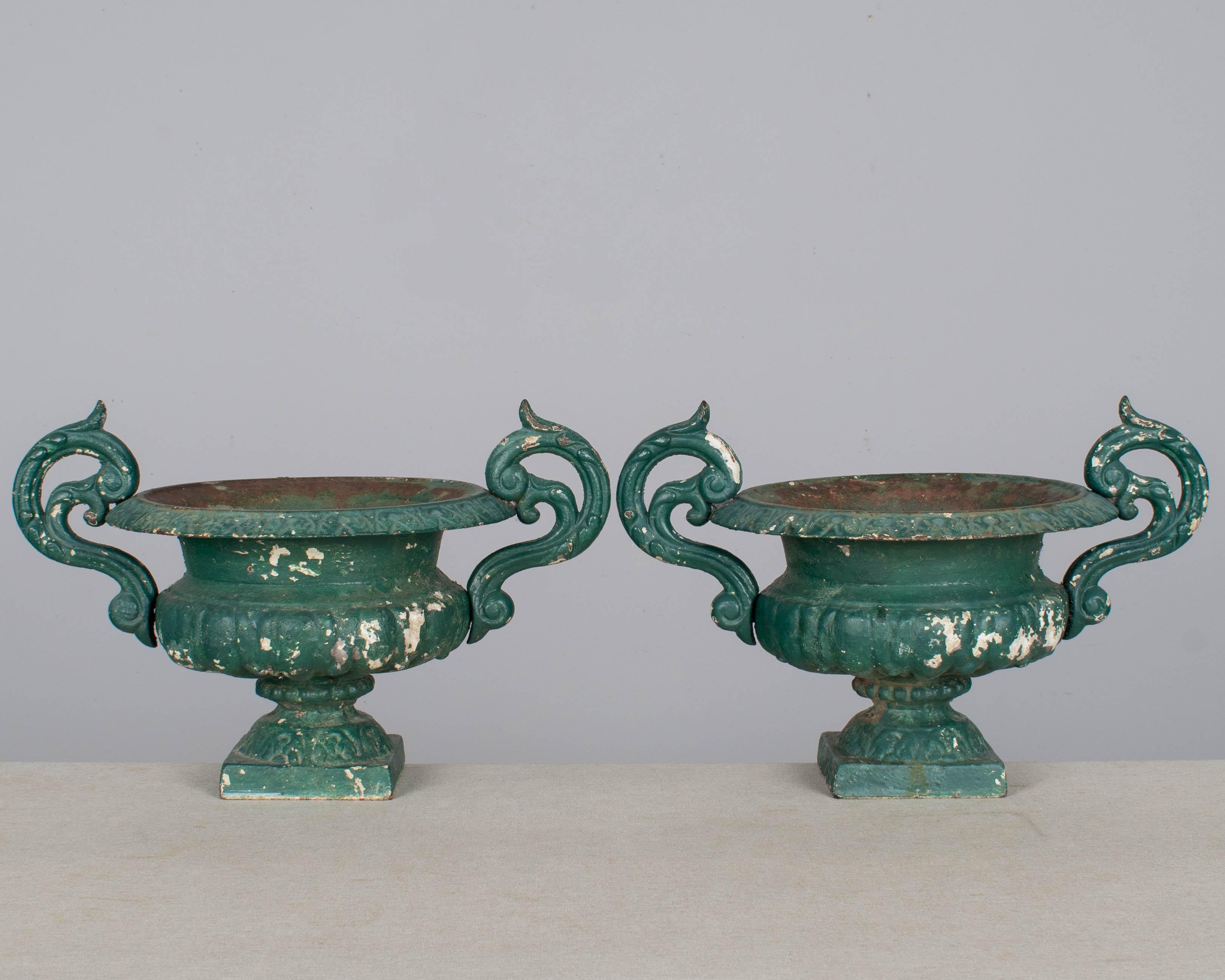 Pair of 19th Century French Small Cast Iron Urns In Good Condition For Sale In Winter Park, FL