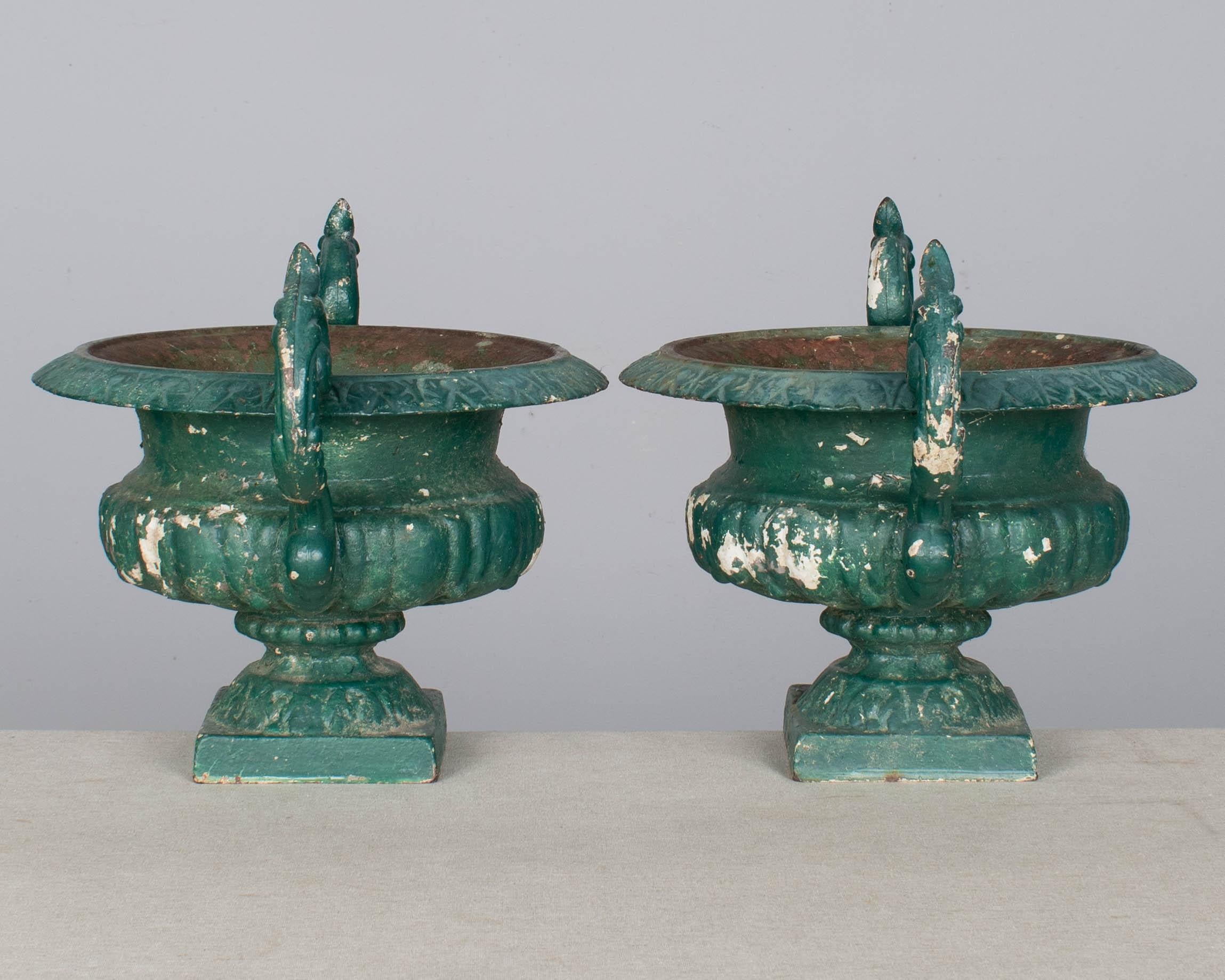 Pair of 19th Century French Small Cast Iron Urns For Sale 1