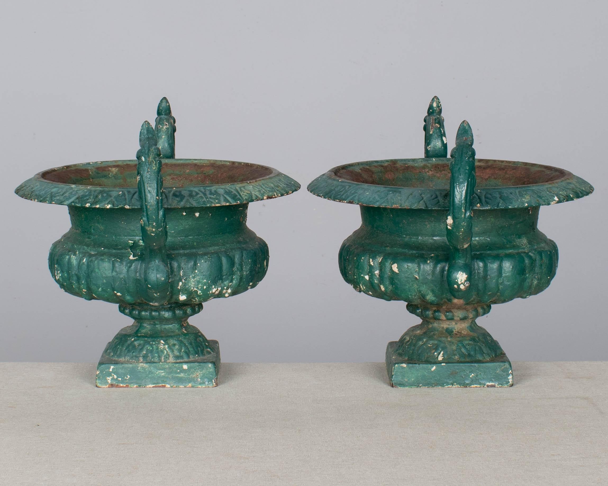 Pair of 19th Century French Small Cast Iron Urns For Sale 2