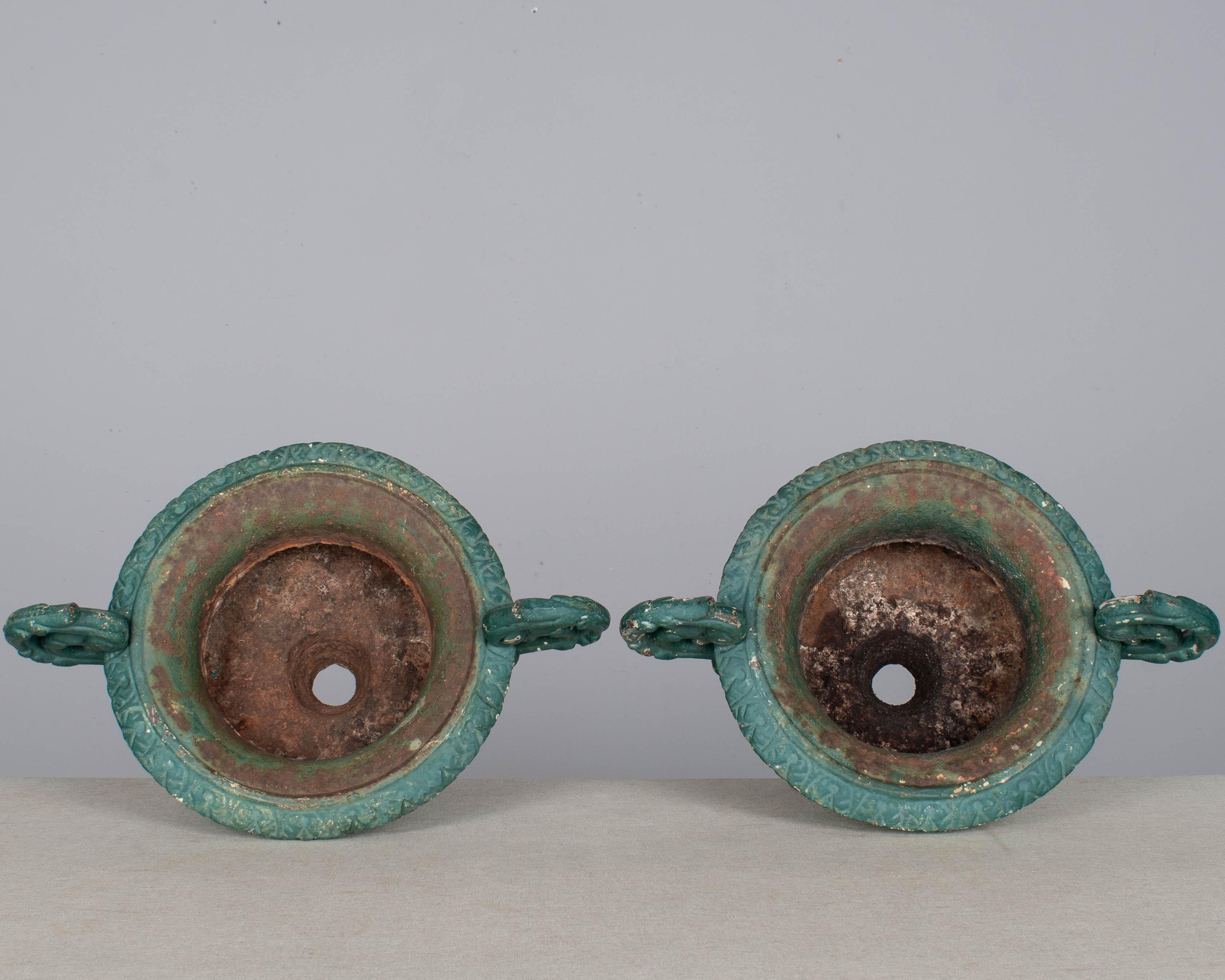 Pair of 19th Century French Small Cast Iron Urns For Sale 5