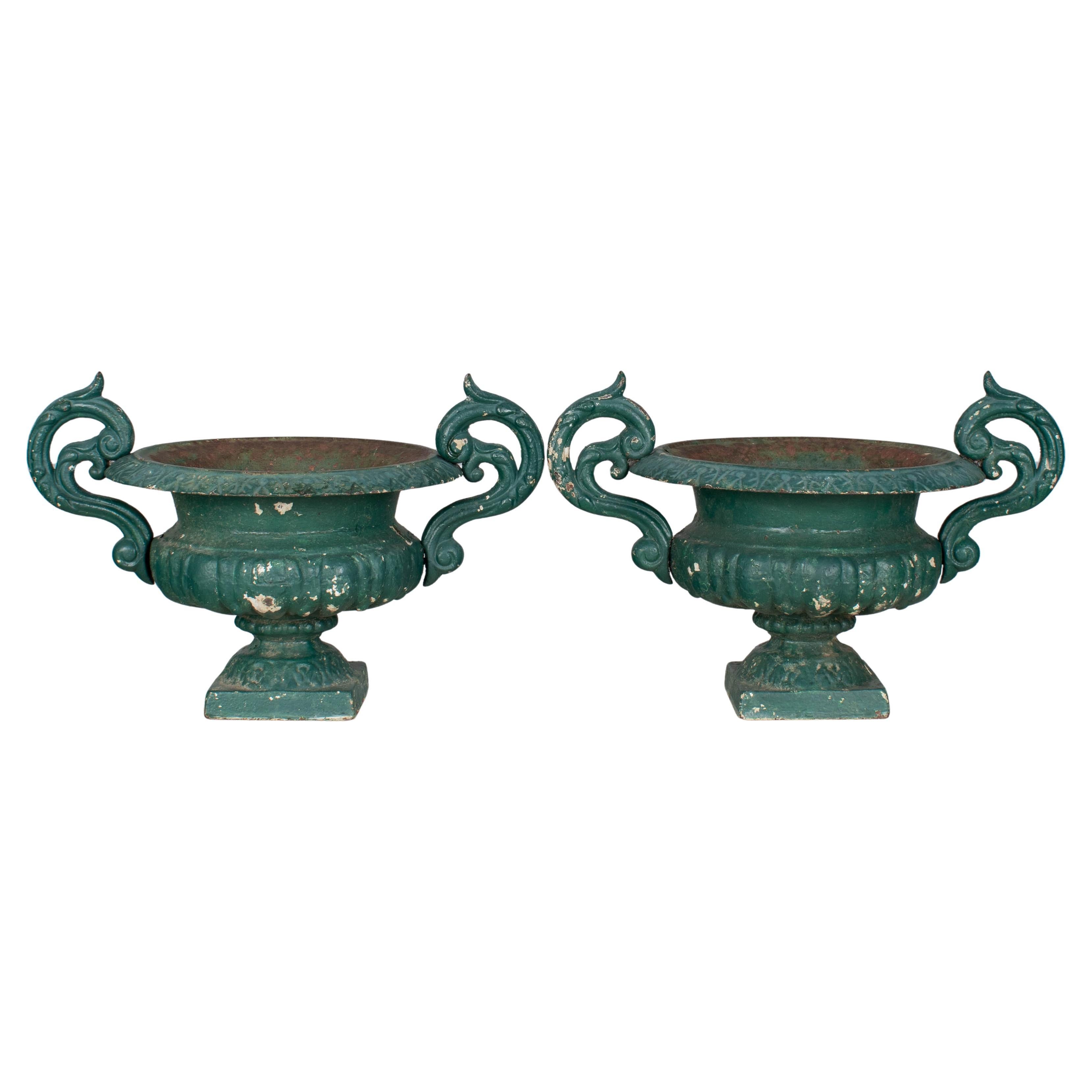 Pair of 19th Century French Small Cast Iron Urns