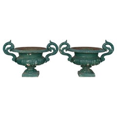 Pair of 19th Century French Small Cast Iron Urns