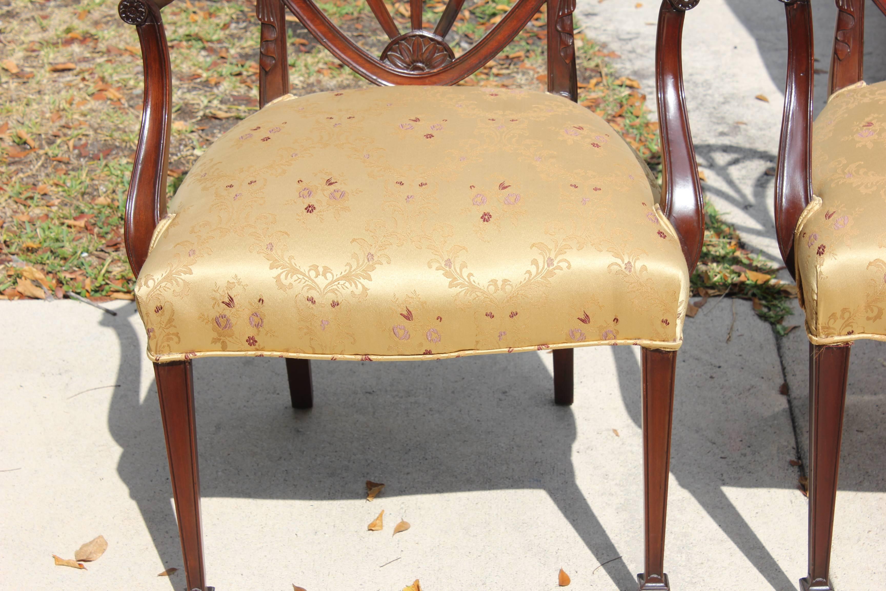 Silk Pair of 19th Century French Solid Mahogany Armchairs 