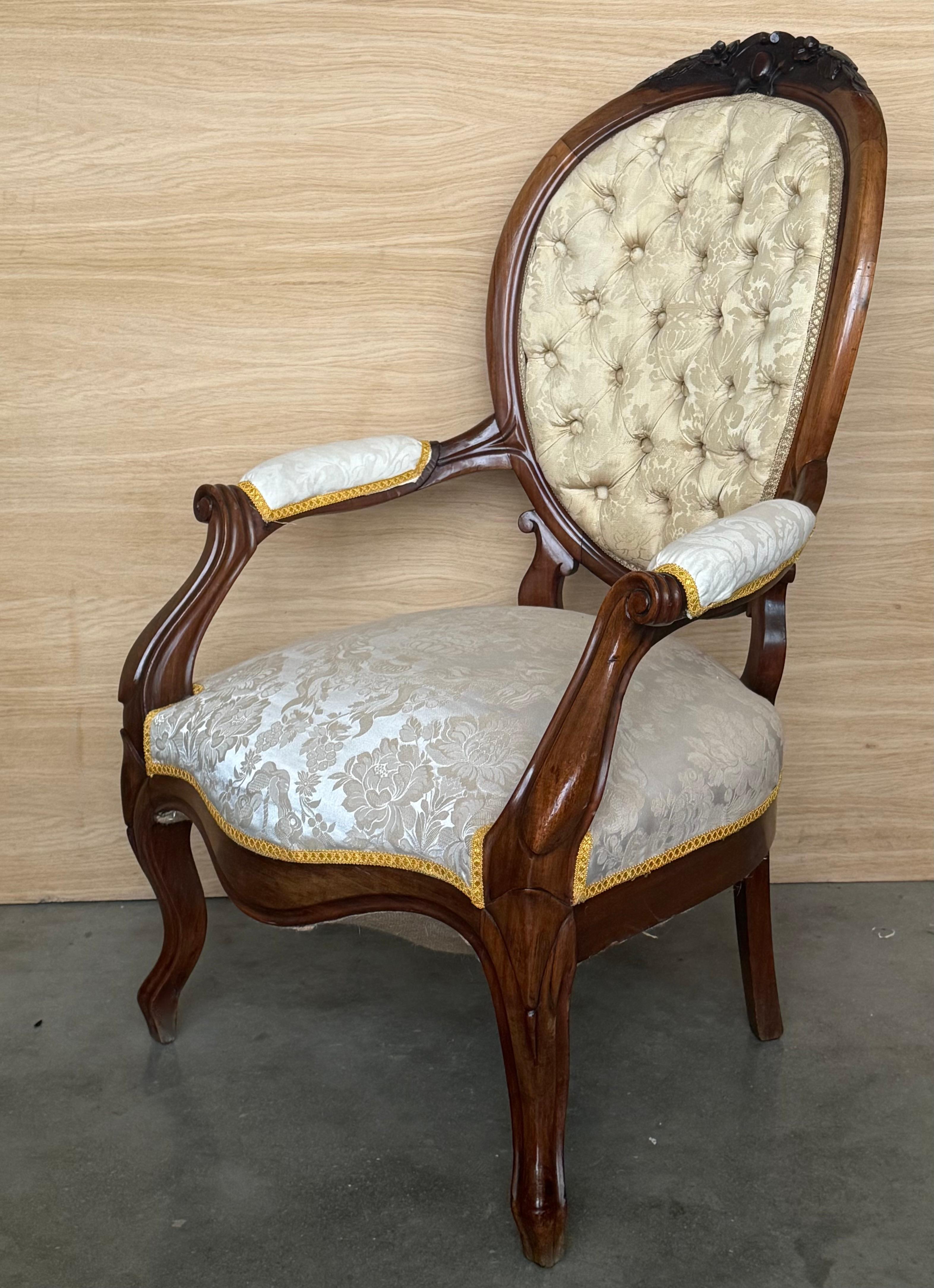 Français Pair of 19th Century French Solid Walnut Louis XVI Armchairs ~ Fauteuils en vente