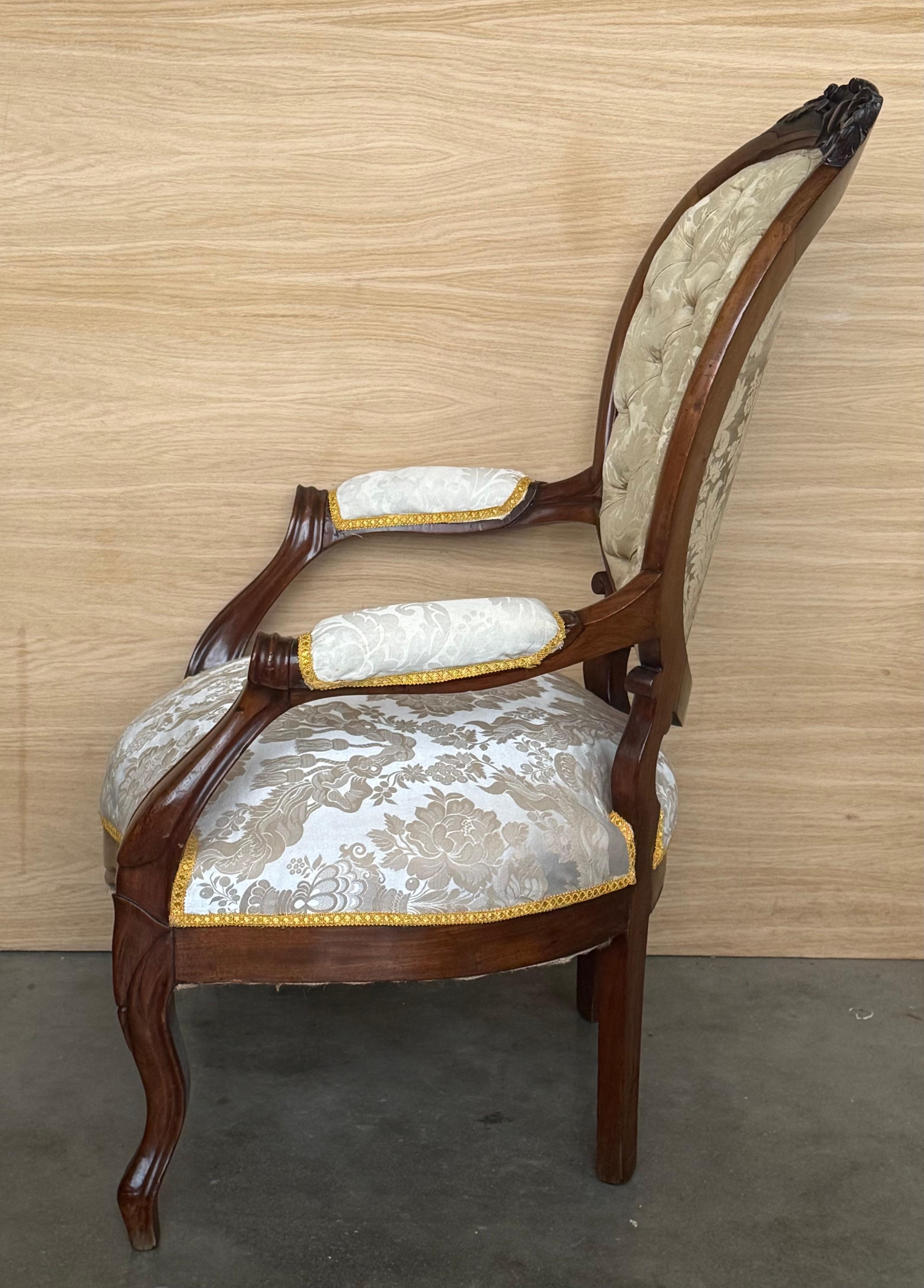 Sculpté à la main Pair of 19th Century French Solid Walnut Louis XVI Armchairs ~ Fauteuils en vente