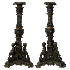 Pair of 19th Century French Spelter Candlesticks